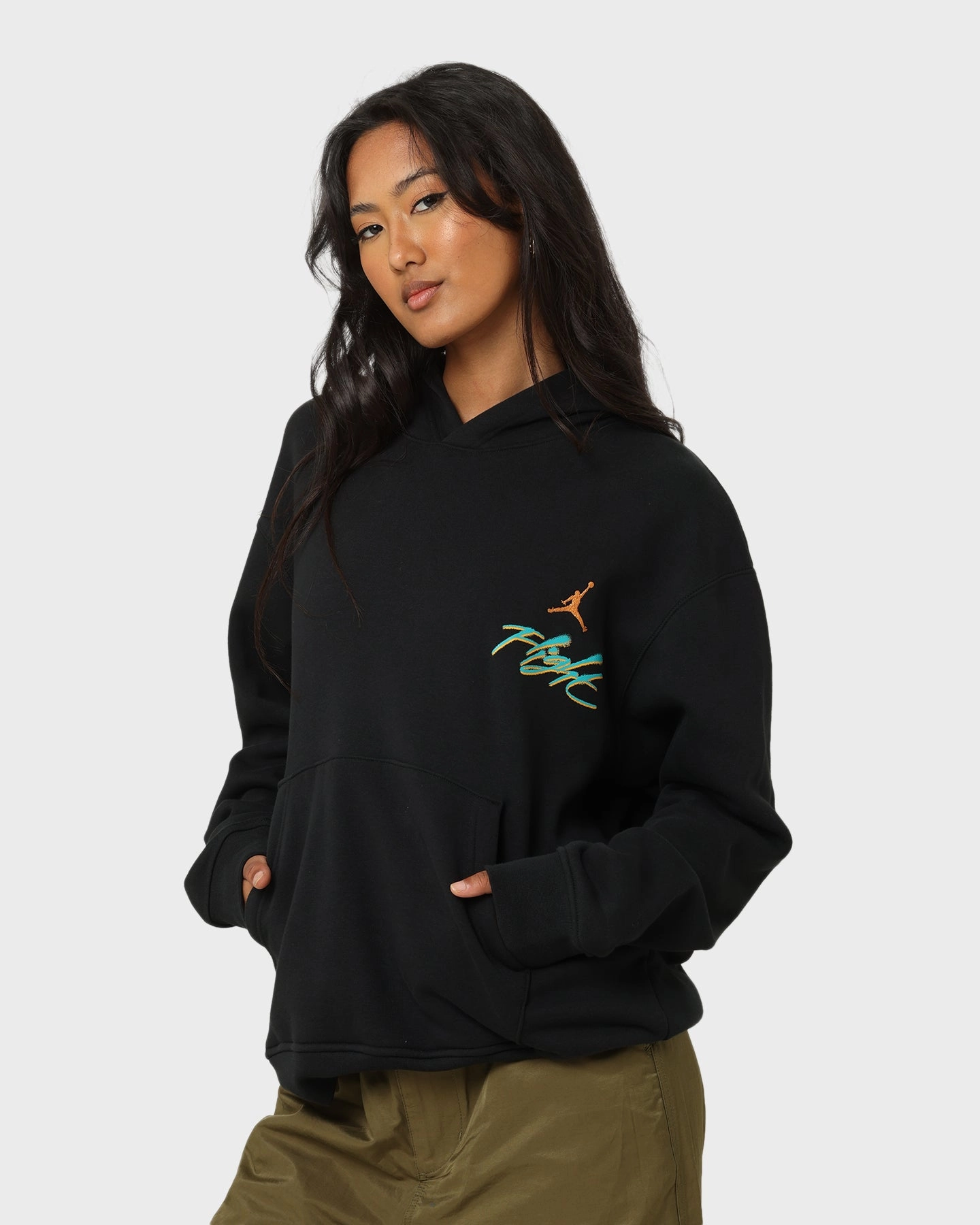 Jordan Essential Flight Graphic Fleece Hoodie Black/New Emerald Lust Cool Fit