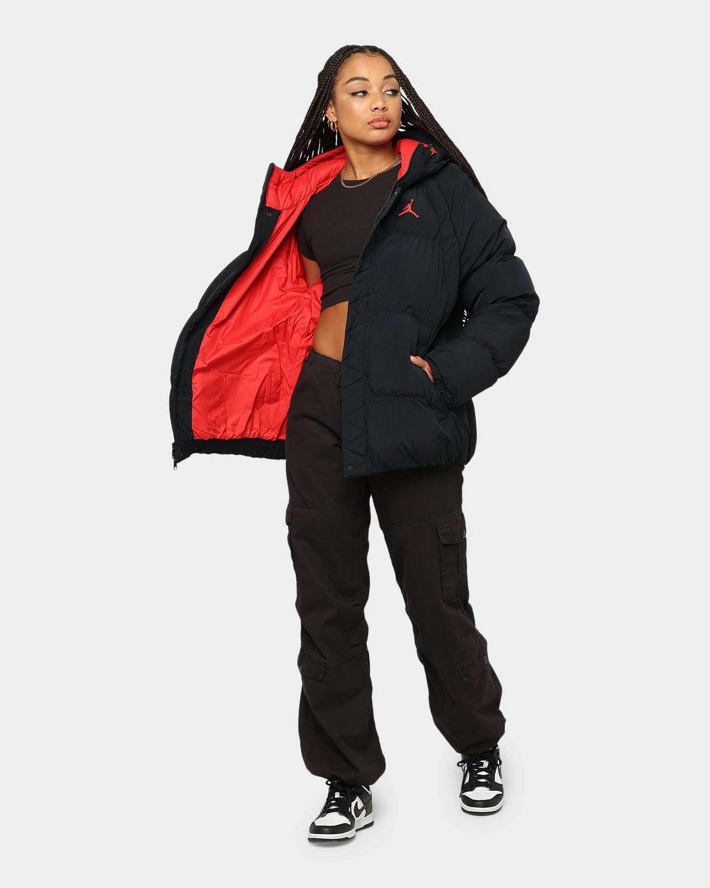 Jordan Essential Puffer Jacket Black/Fire Red Temperature Adaptive Fabric Future