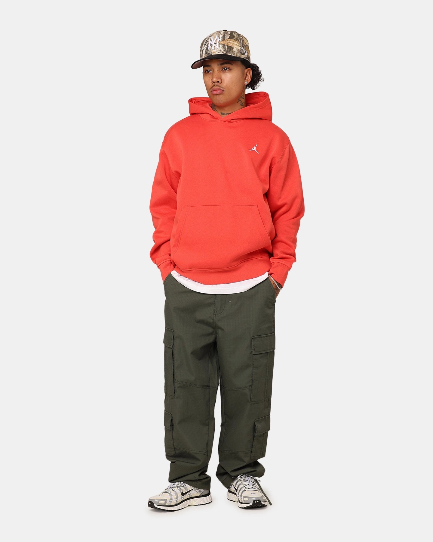 Double Layered Edging Jordan Essentials Brooklyn Fleece Printed Pullover Hoodie Lobster/White