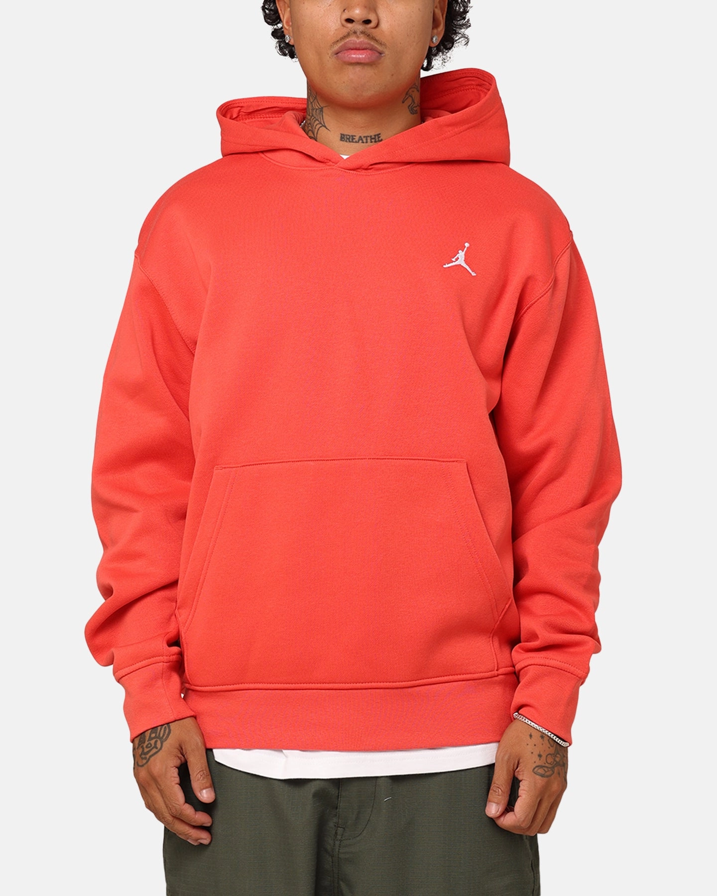 Stock Jordan Essentials Brooklyn Fleece Printed Pullover Hoodie Lobster/White