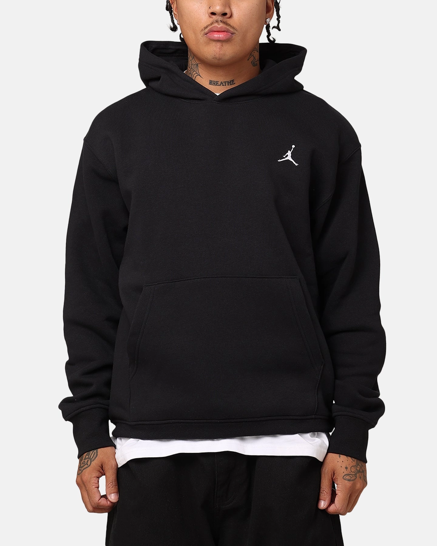 Jordan Essentials Fleece Pullover Black/Black/White elastic waistband Rain Friendly