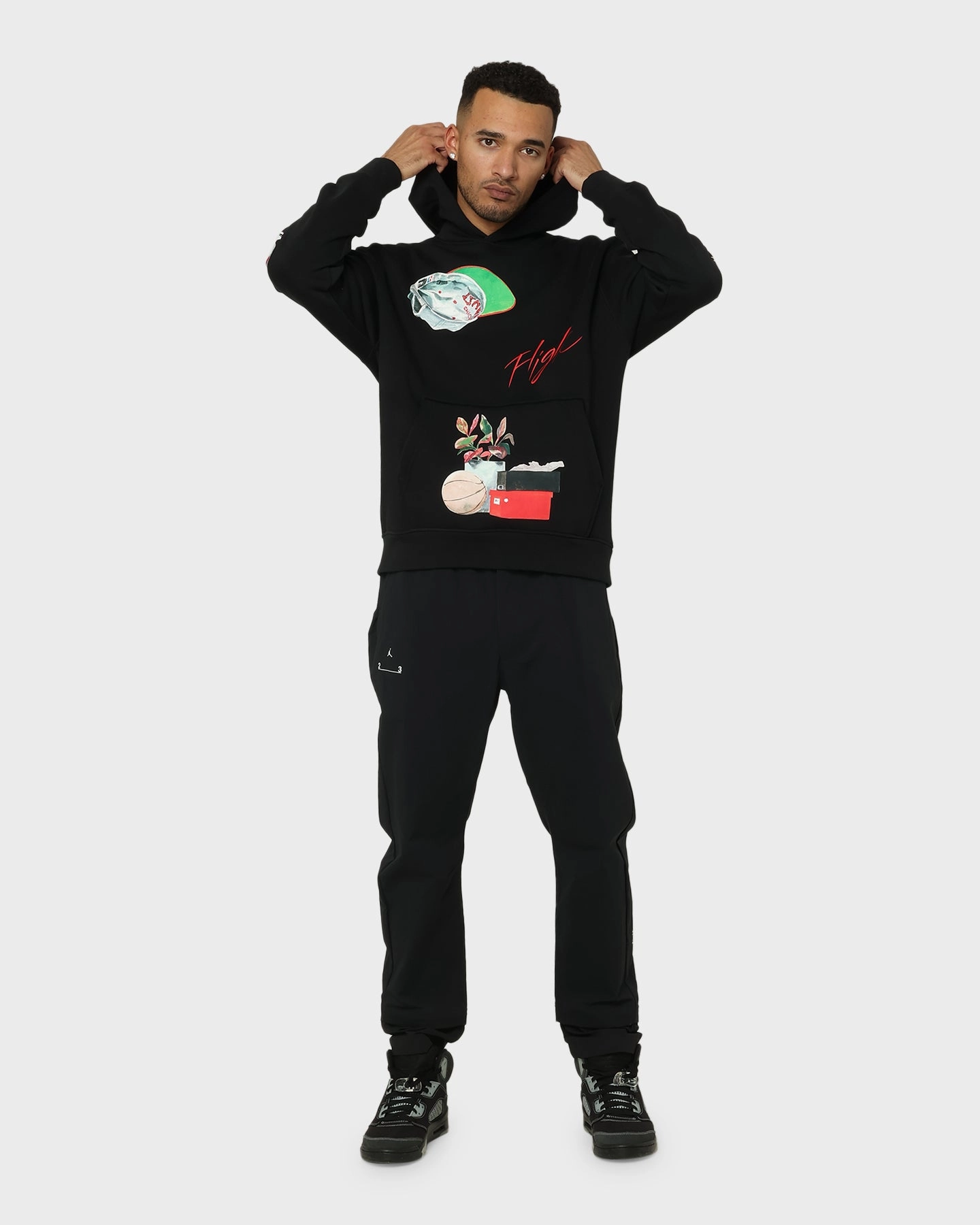 Layered Insulation Anti Static Material Jordan Flight Artist Series Fleece Pullover Jacket Black/Sail