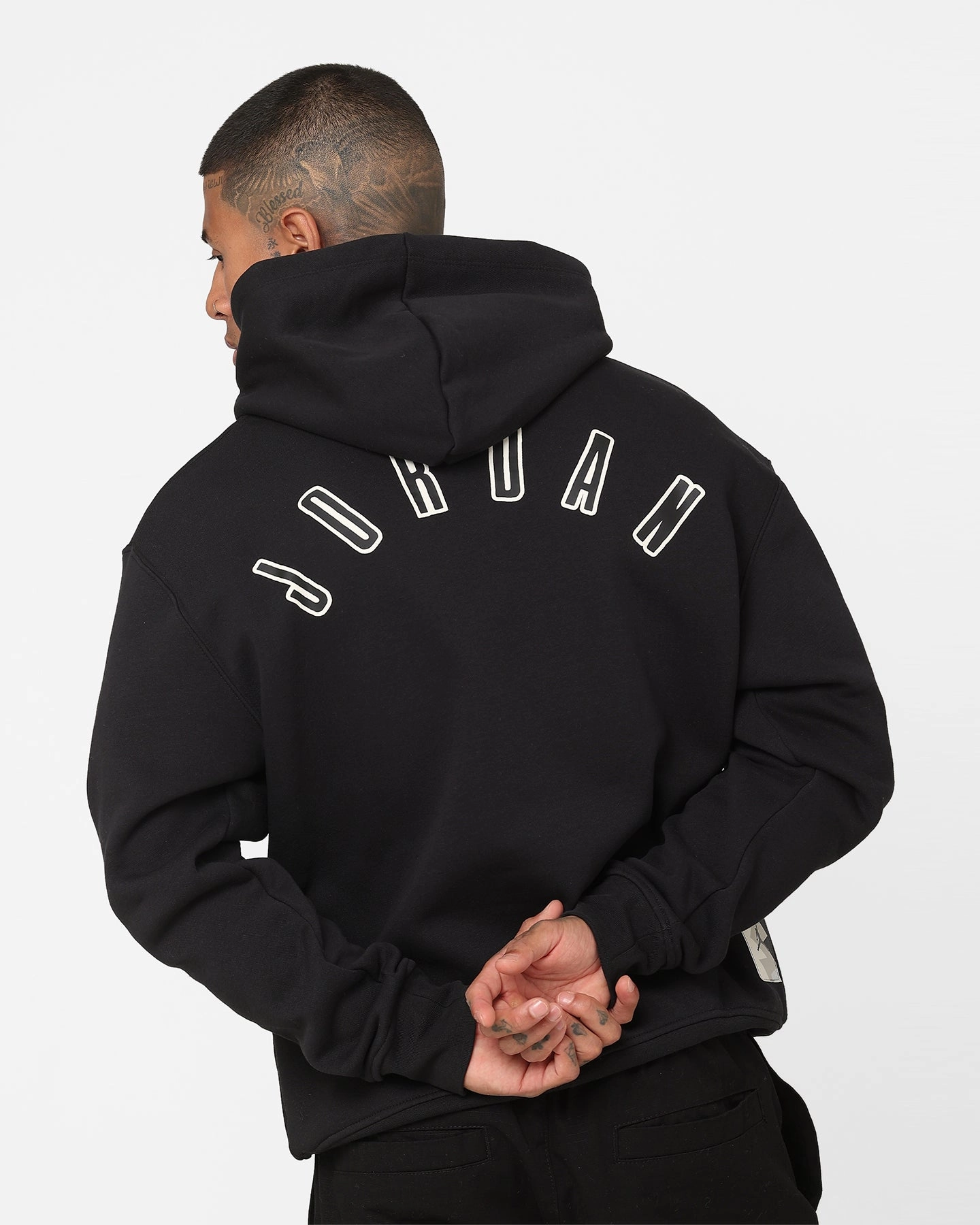 Jordan Flight MVP Fleece Pullover Hoodie Black/Sail Double Layered Edging Active Edge