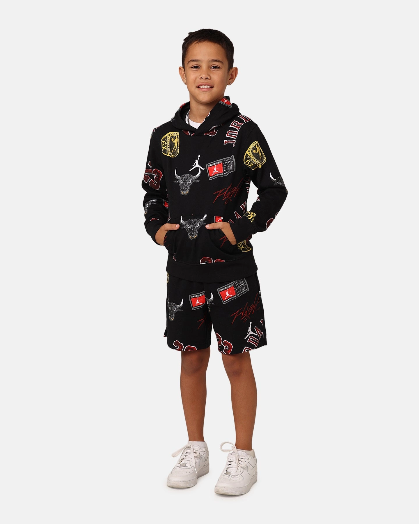 Jordan Kids' Essentials AOP Pullover Hoodie Black Noise Reduced Fabric
