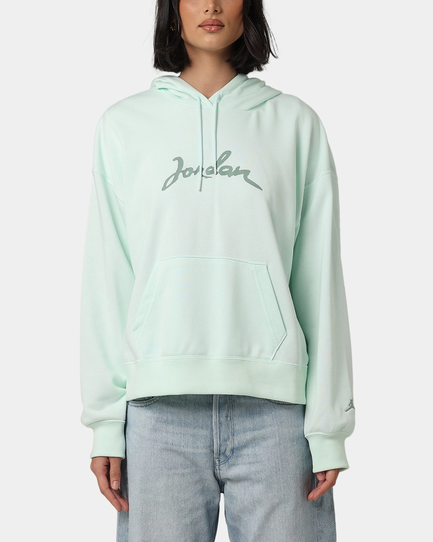 Jordan Women's Brooklyn Fleece Pullover Hoodie Barely Green/Jade Smoke Hyperguard Water Resistance