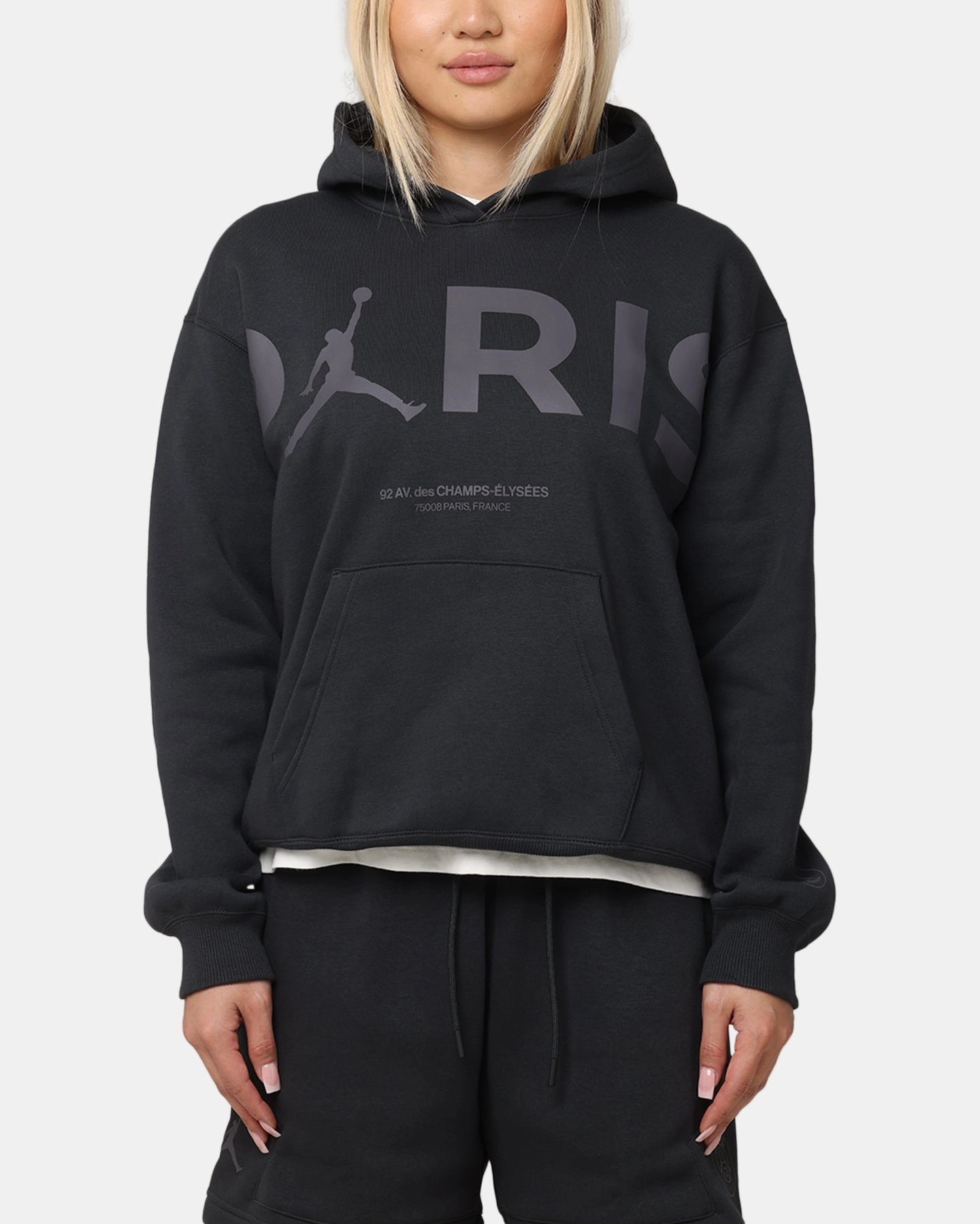 Jordan Women's Paris Saint-Germain Brooklyn Fleece Graphic Pullover Hoodie Off Noir Grid Fleece Lining