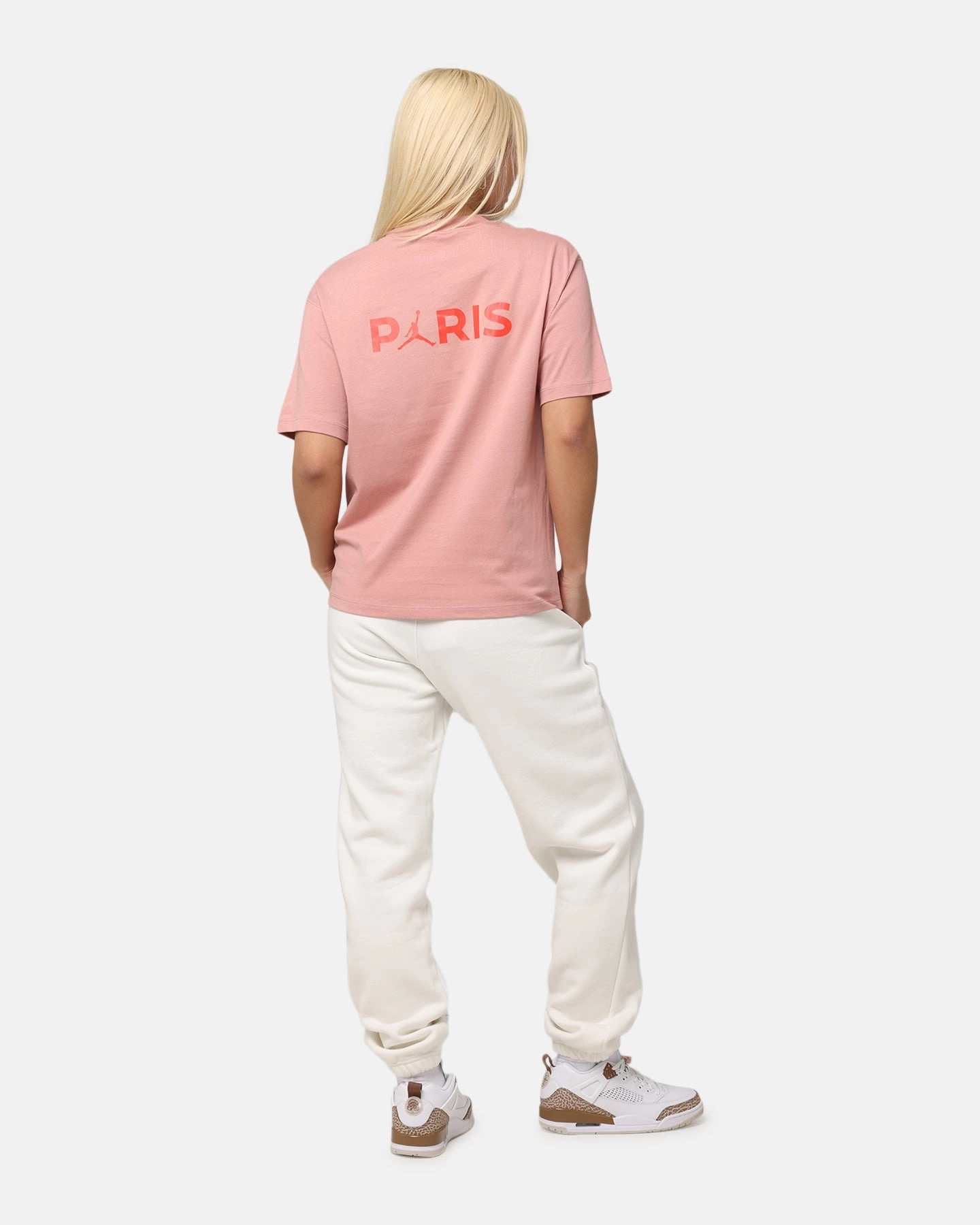 Jordan Women's Paris Saint-Germain Graphic T-Shirt Rust Pink/Infrared Floral Print Travel convenience