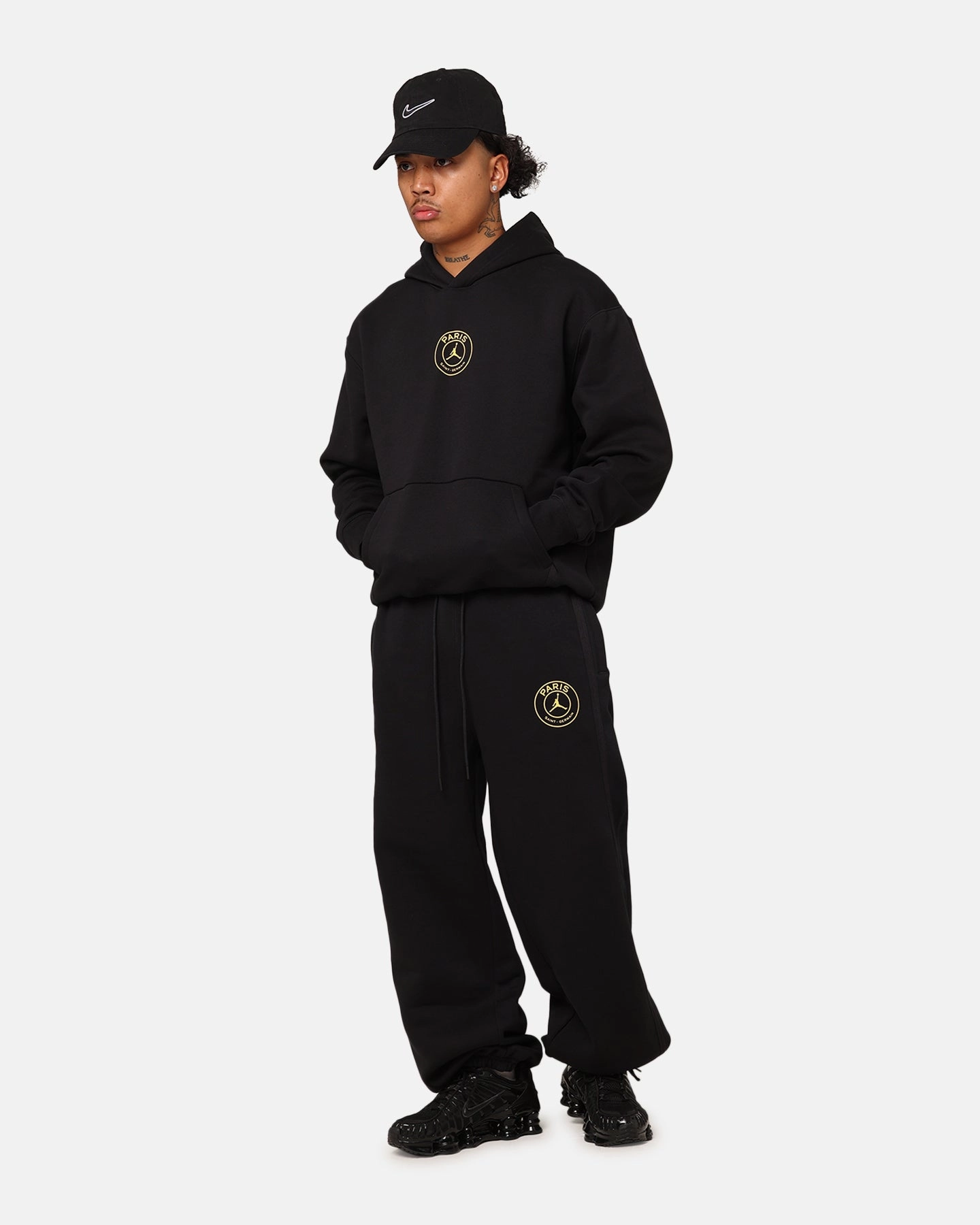 Quilted Lining Market Jordan X Paris Saint-Germain Fleece Pullover Hoodie Black/Cargo Khaki