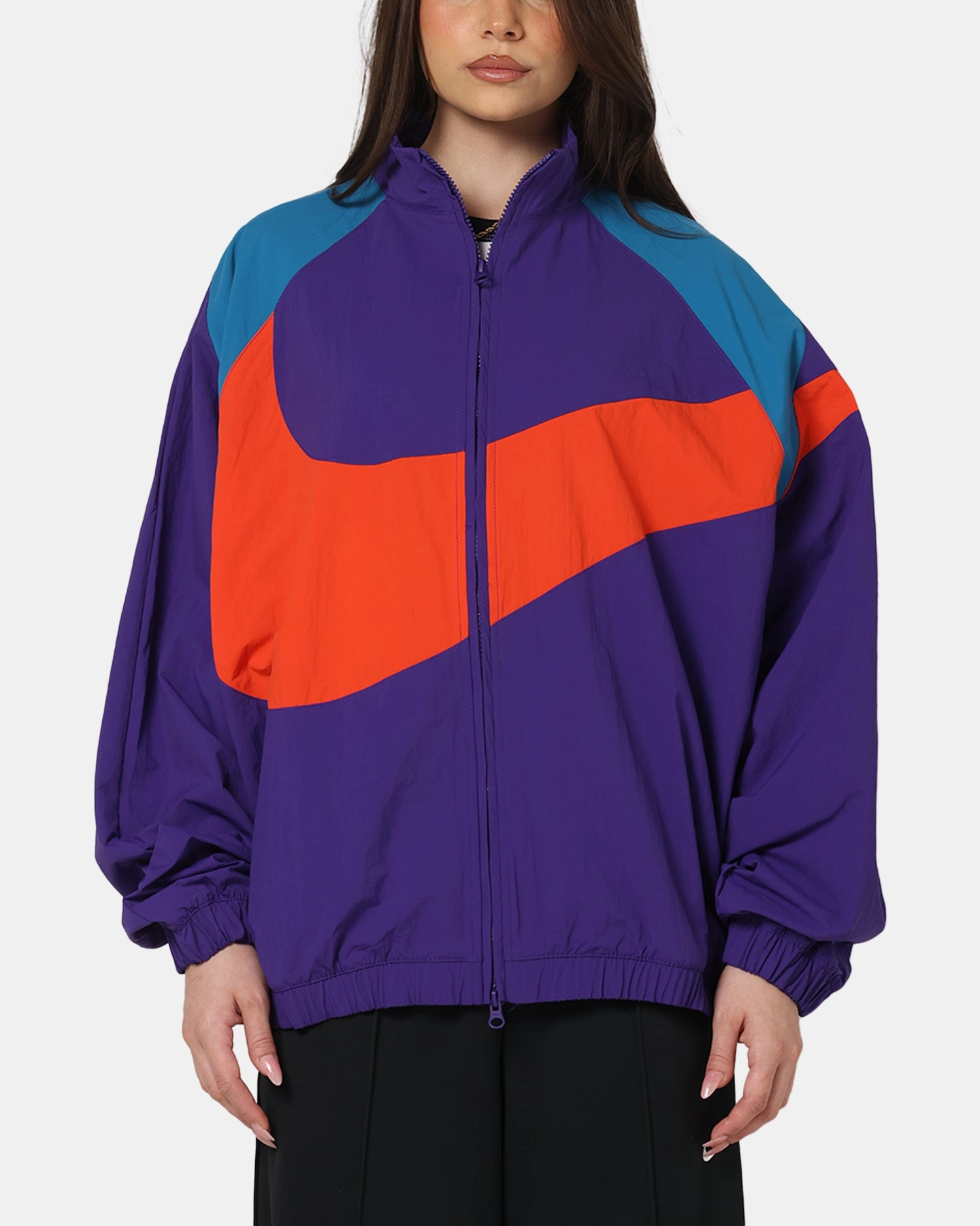 Nike Women's Sportswear Logo Oversized Woven Jacket Court Purple Hexagonal Quilted Pattern