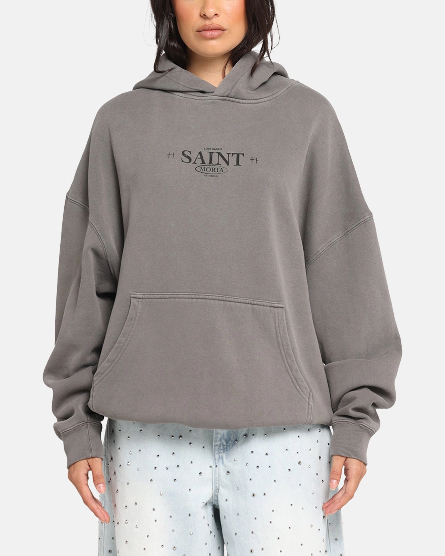 Fashion Layer Waterproof Fabric Saint Morta Lost Souls Boxy Hoodie Washed Charcoal