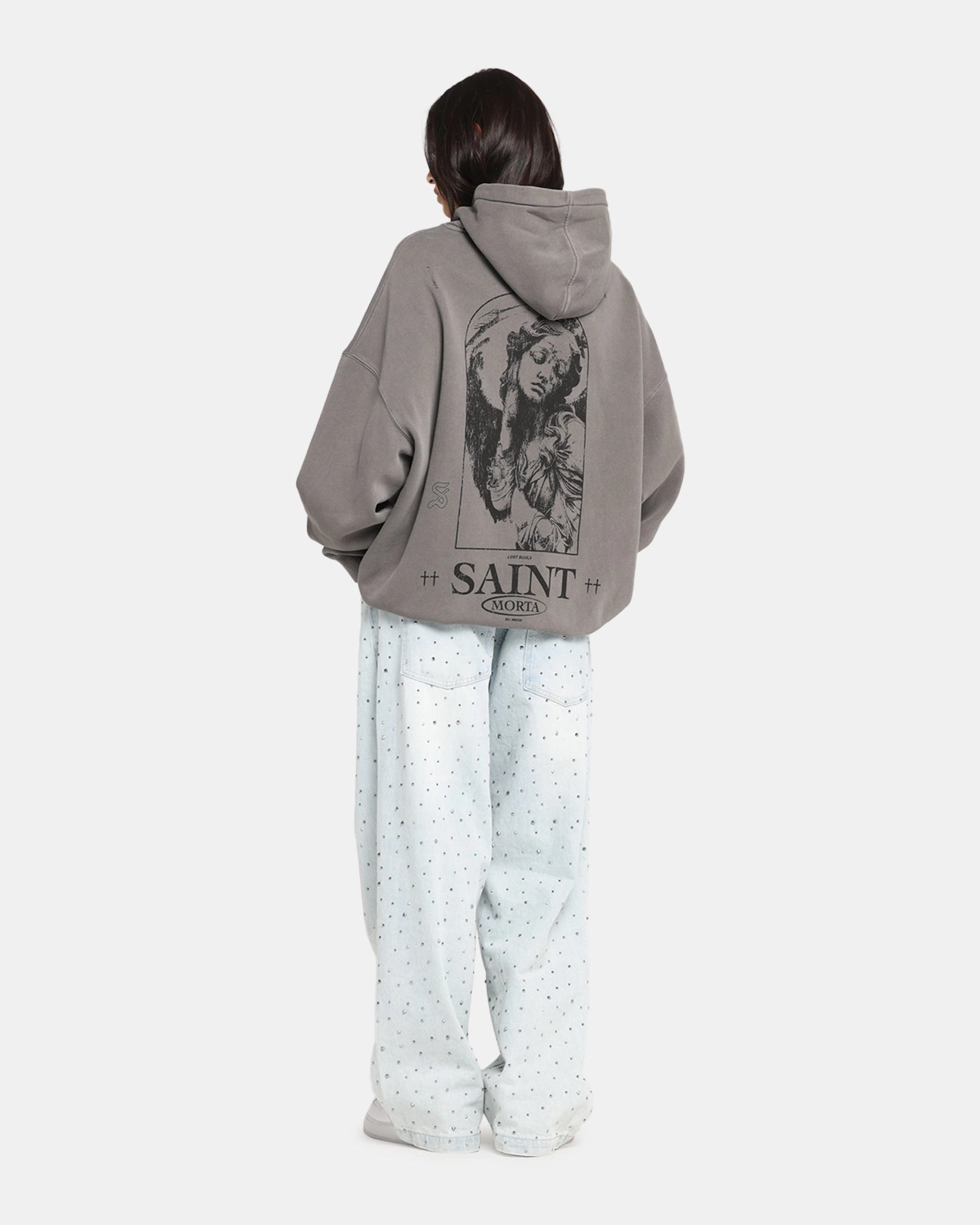Saint Morta Lost Souls Boxy Hoodie Washed Charcoal Soft Shell Soft Texture