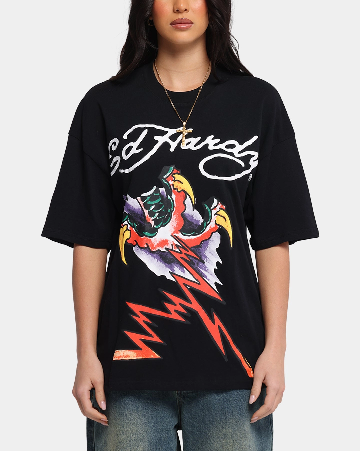 Ed Hardy Lightning T-Shirt Black Heavyweight Weave