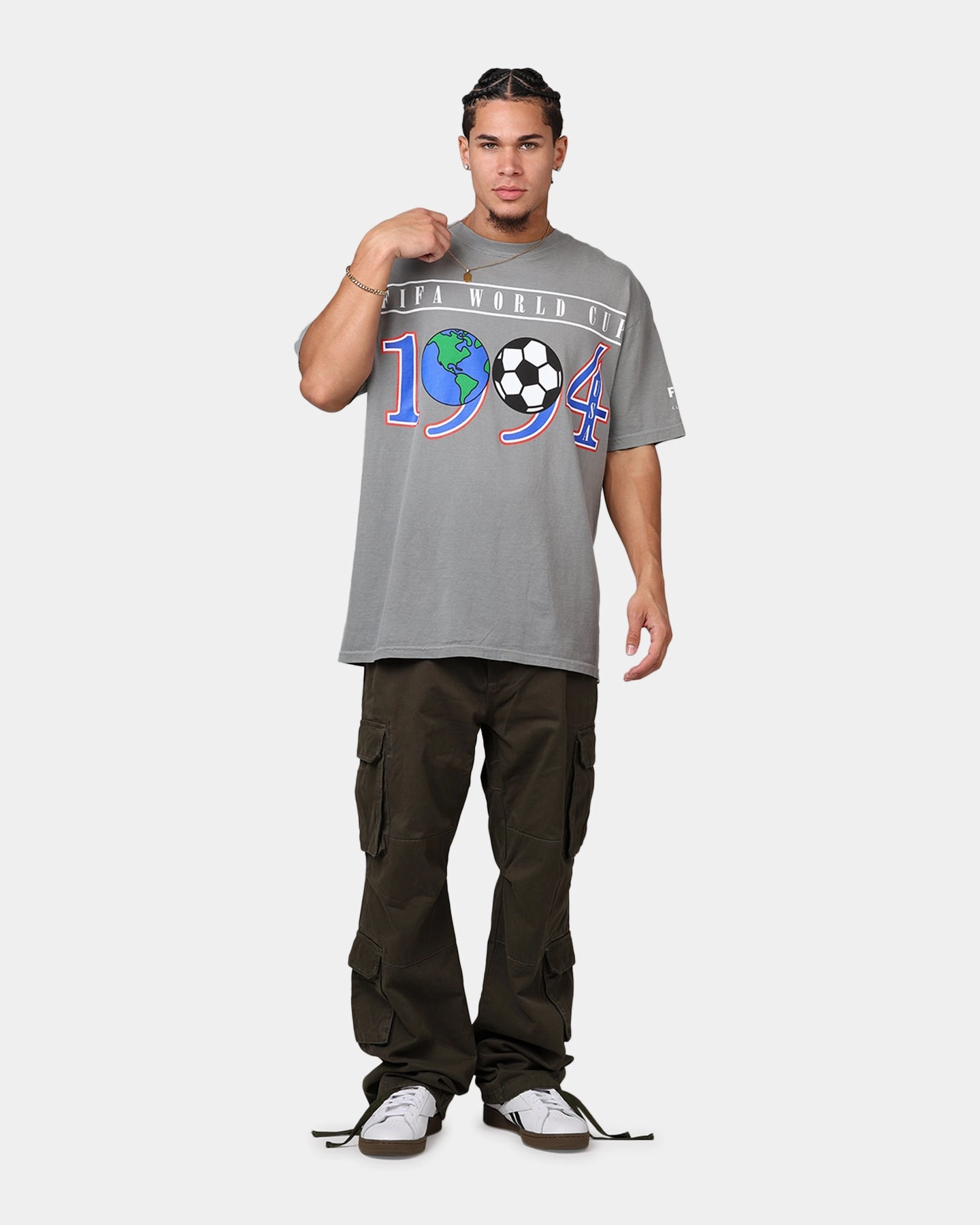 Fifa FIFA 1994 Mascot T-Shirt Washed Grey Comfort Fit Casual Choice