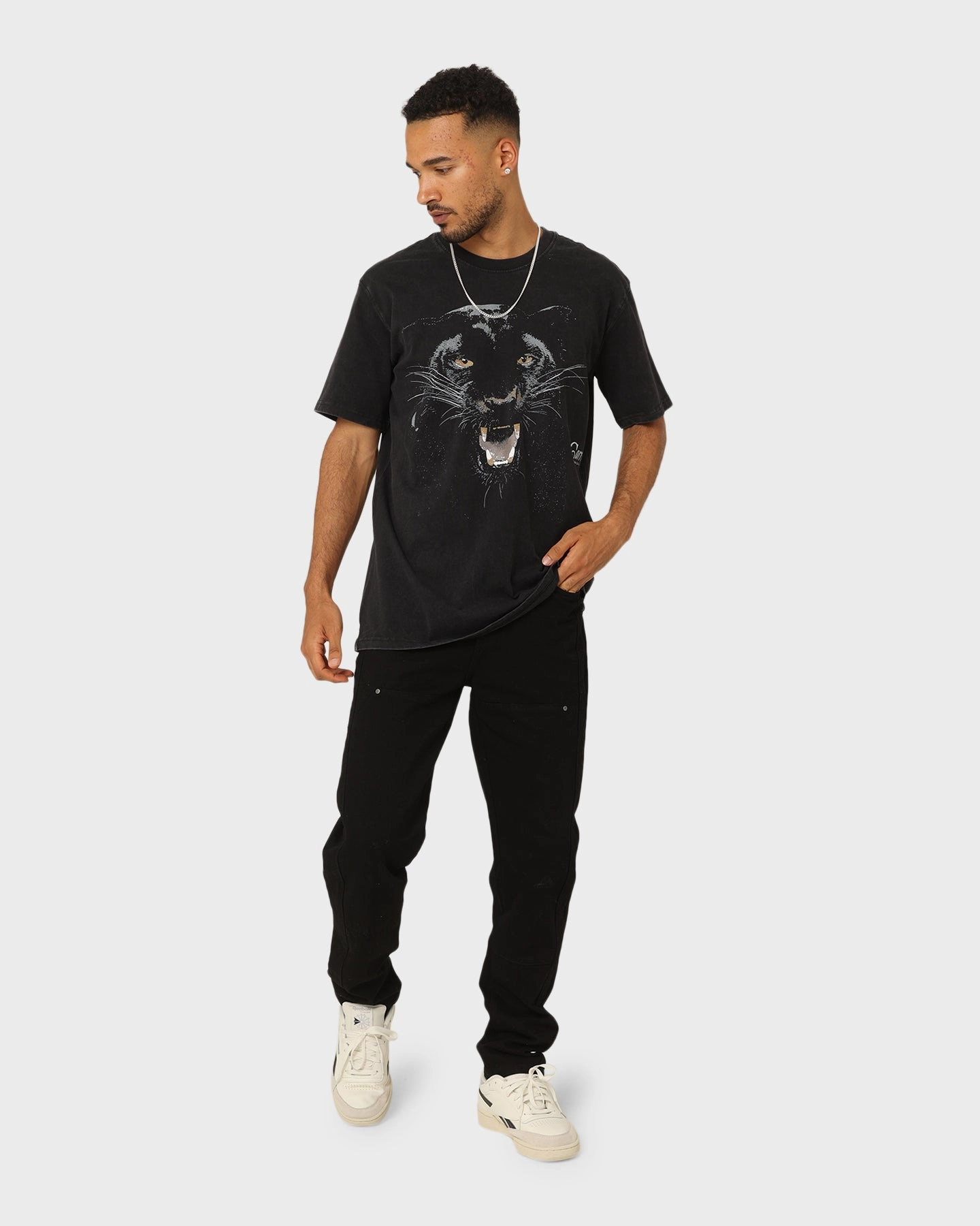 Microfiber Blend Garment Dyed Technique Carr?? Panther T-Shirt Vintage Black
