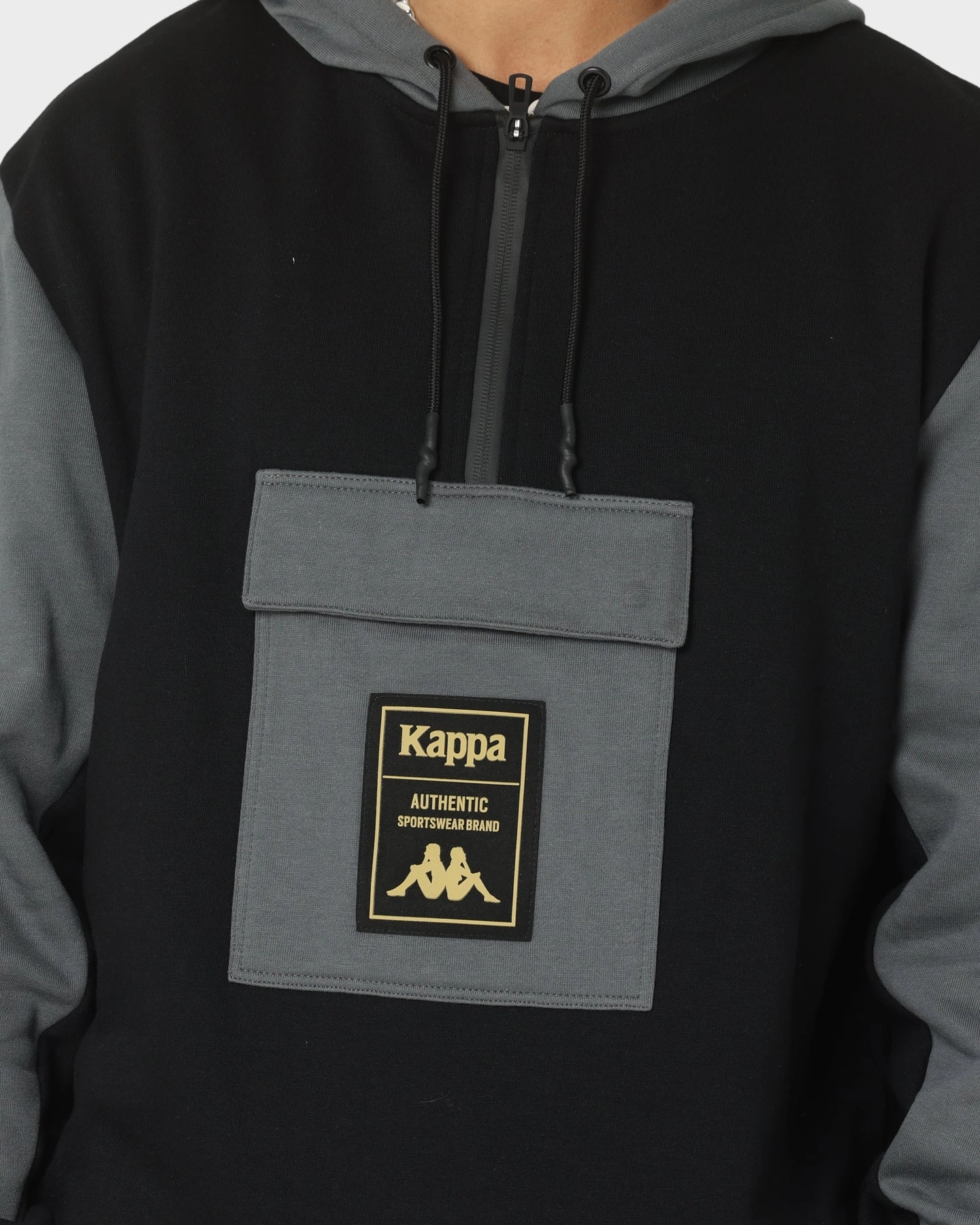Kappa Authentic Frax Hoodie Black/Gold quilted Double Stitched Edging