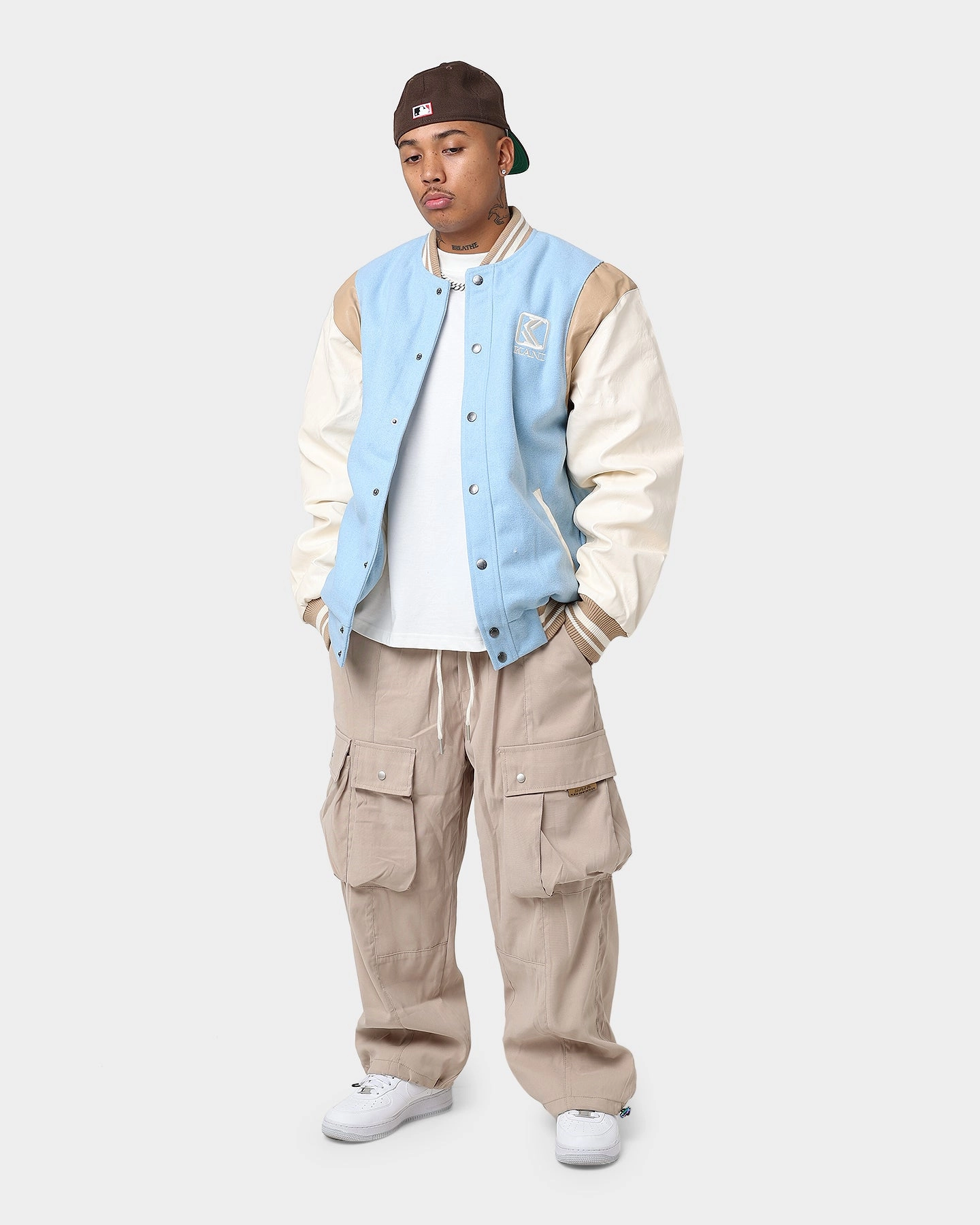 Karl Kani OG Colour Block College Jacket Light Blue Threat Ultra Thin Insulation