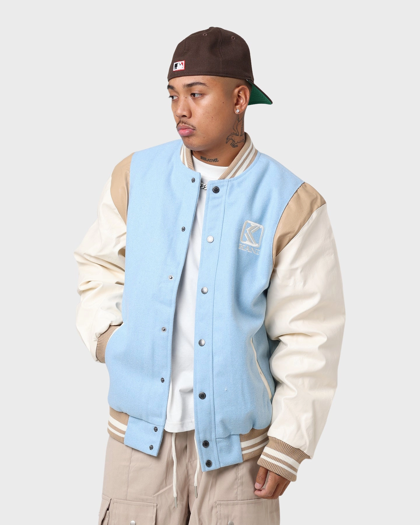 Neutral Style Karl Kani OG Colour Block College Jacket Light Blue