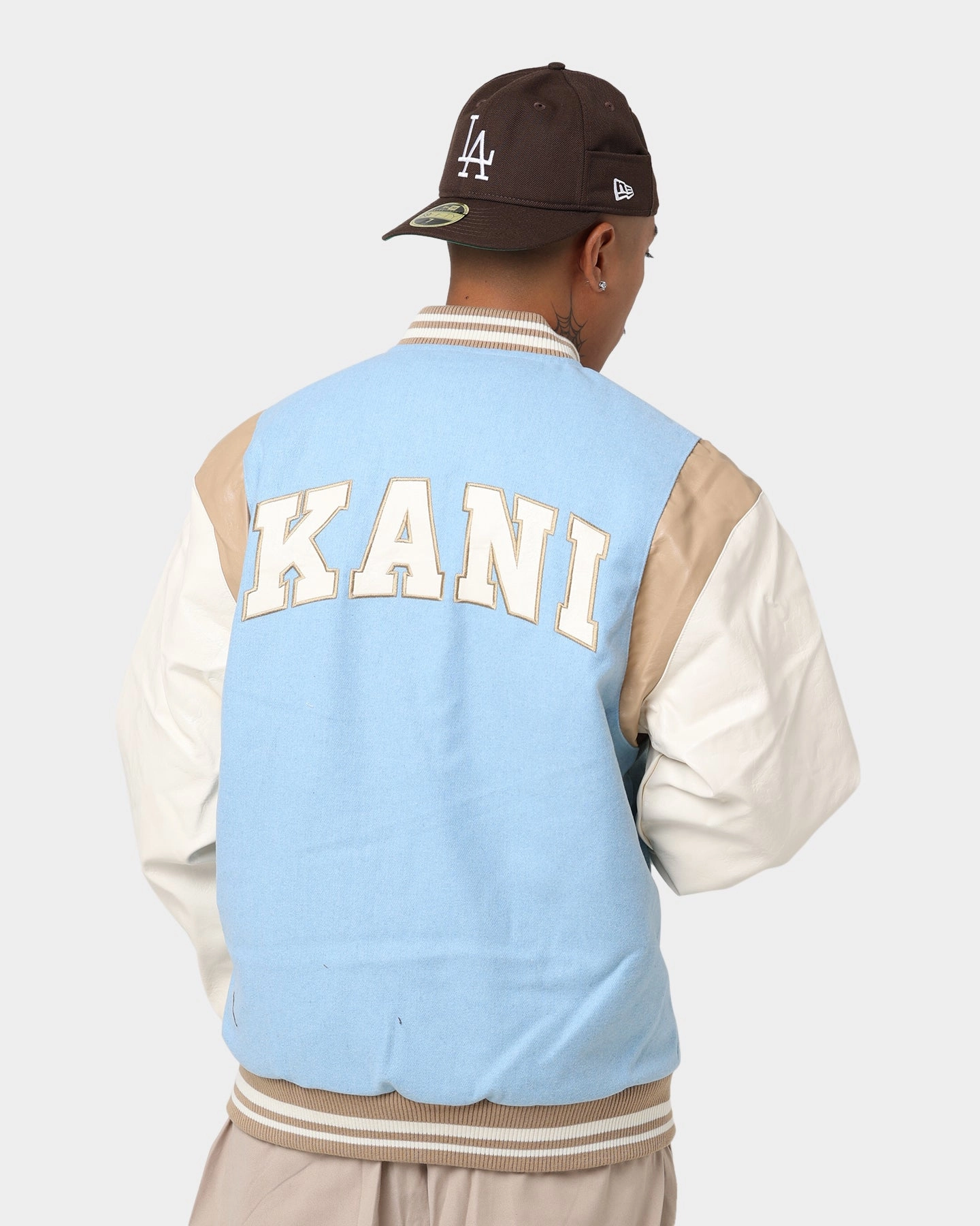 Karl Kani OG Colour Block College Jacket Light Blue Cravat