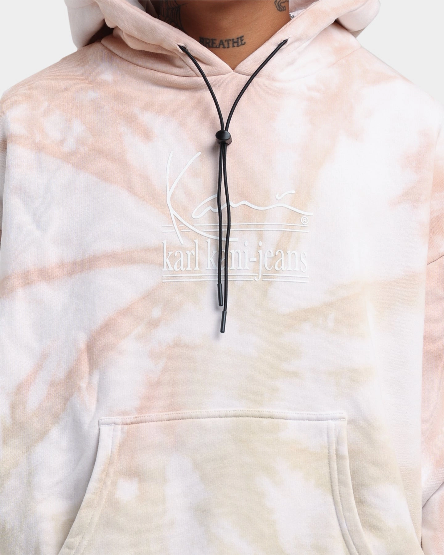 Karl Kani Signature KKJ Tie Dye Oversized Hoodie Light Sand Double Stitched Seams