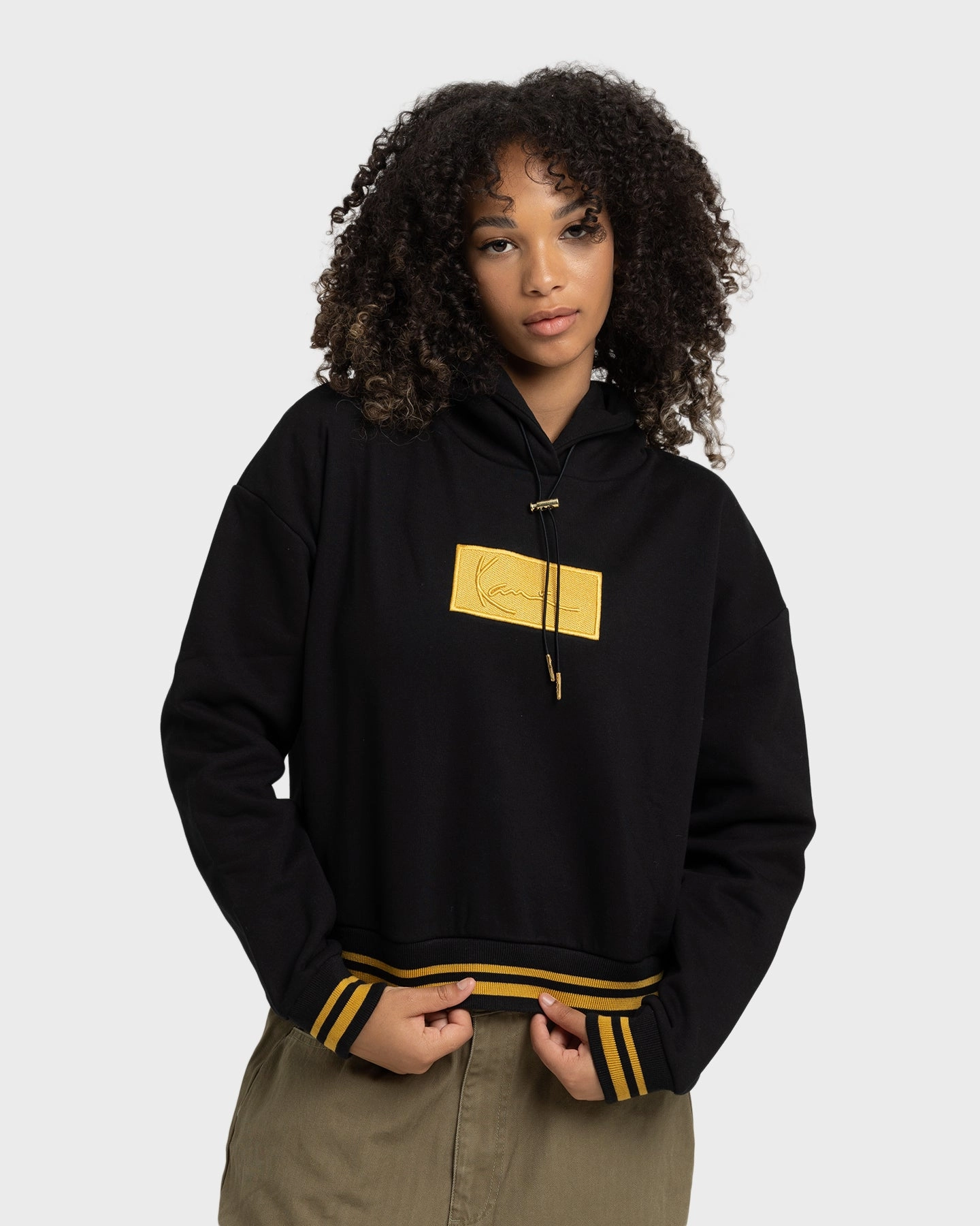 Karl Kani Women's Small Signature Box Hoodie Black Weather Resistant Coating popular in Africa