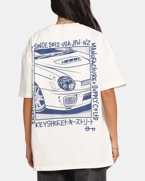 Ribbed Neckline Simple and Light Key Street Halftone T-Shirt Off White