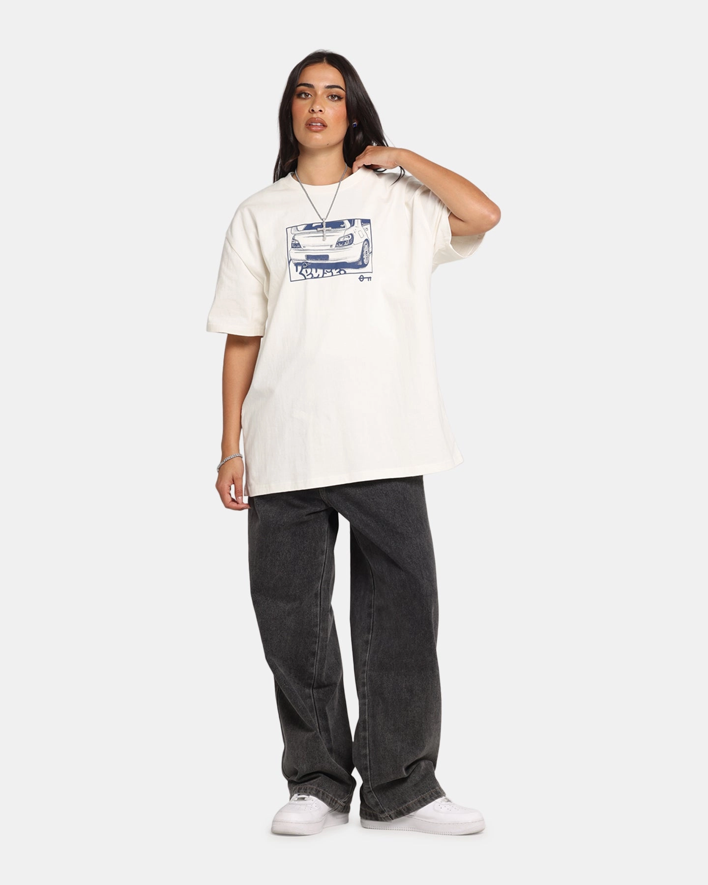 Key Street Halftone T-Shirt Off White Taped Neckline Chilly Weather Style