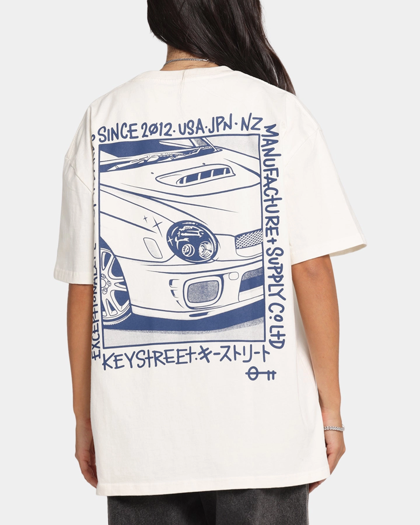 Ribbed Neckline Simple and Light Key Street Halftone T-Shirt Off White