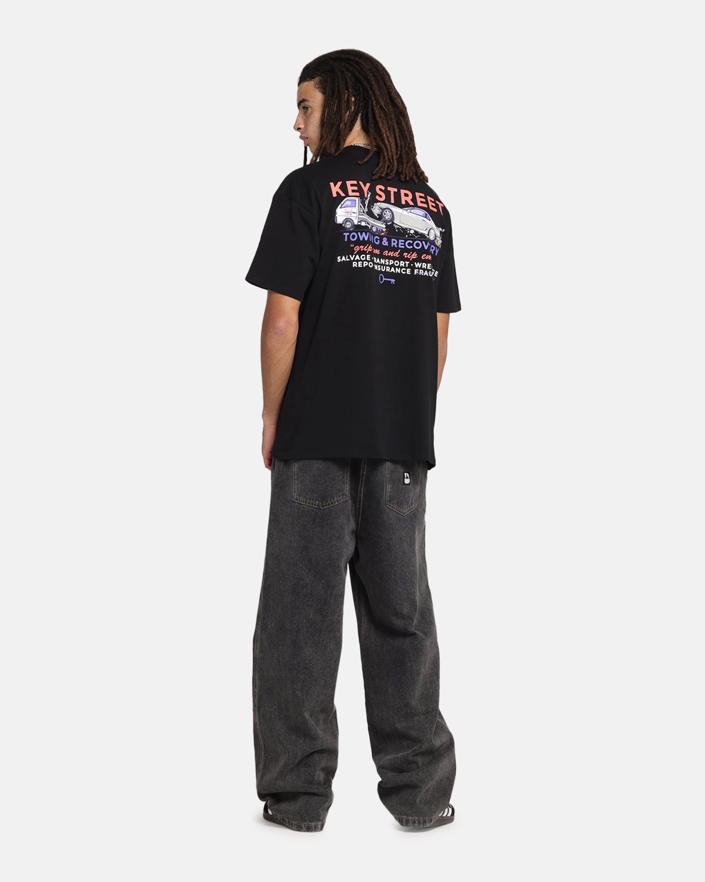 Key Street Kei Tow Truck T-Shirt Black Raw Edge Hem