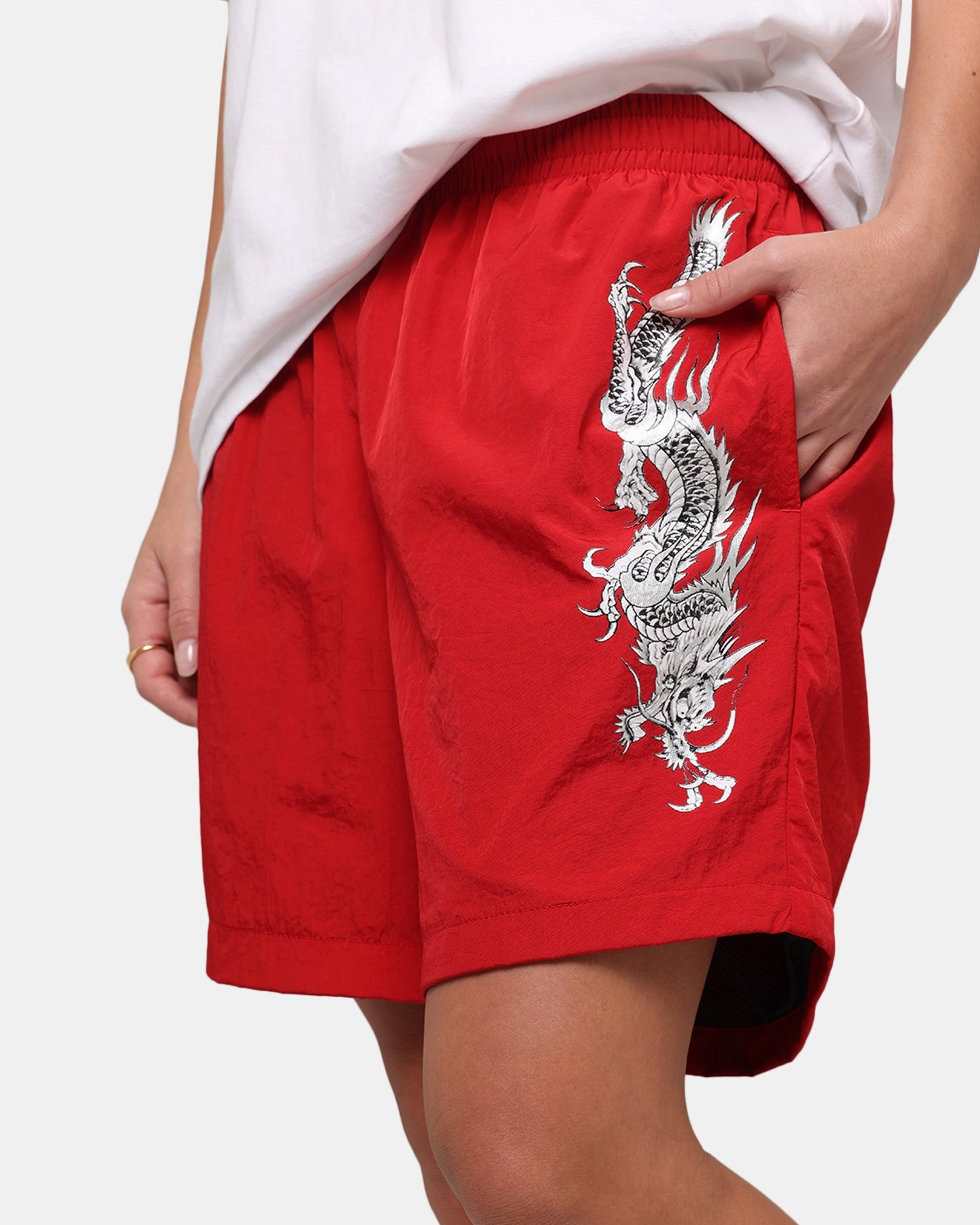 Ed Hardy Tribal Dragon Shorts Red multiple pockets Unisex