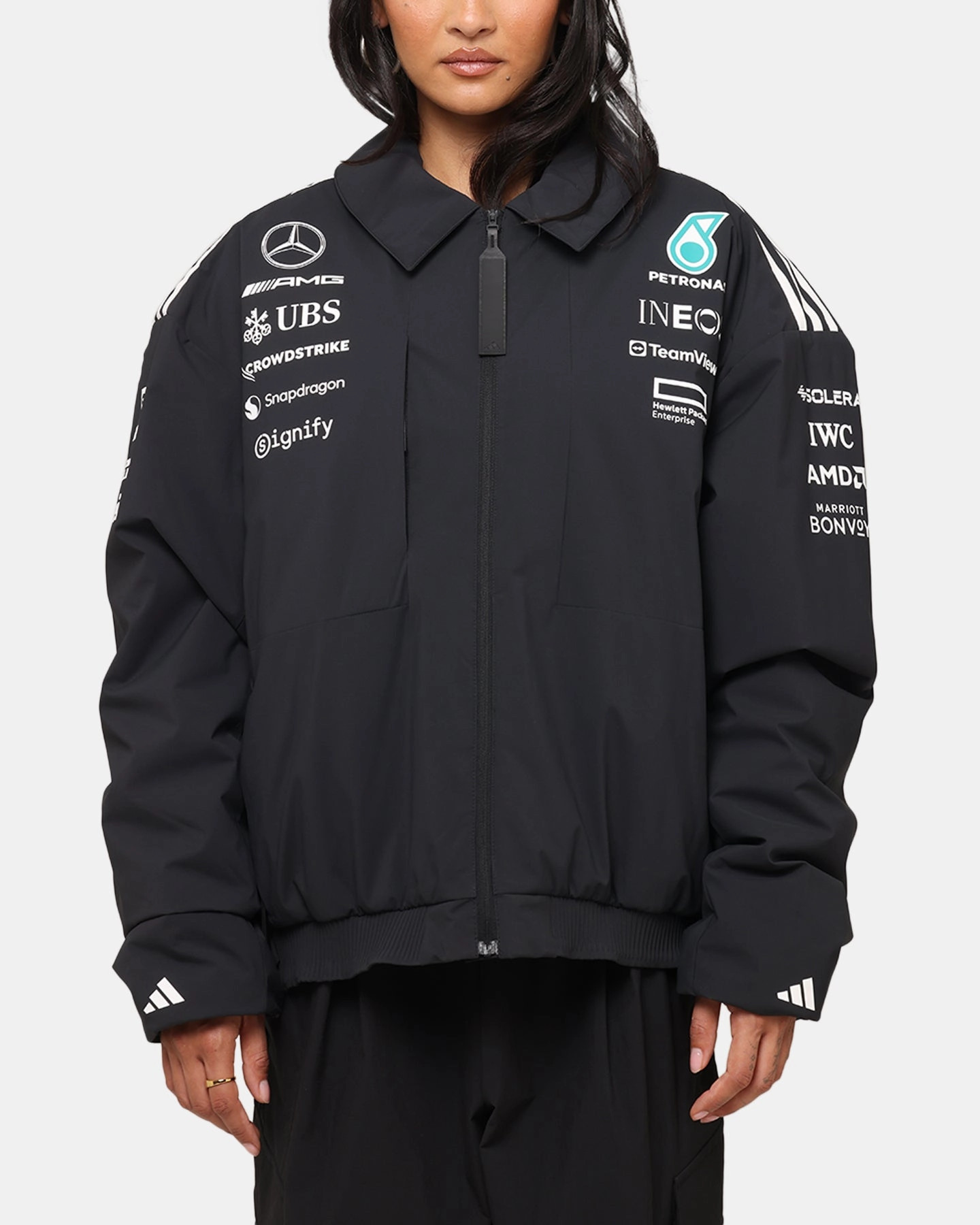 adidas x Mercedes-AMG PETRONAS Formula One F1 2025 Team Jacket Black/White Package Certificate