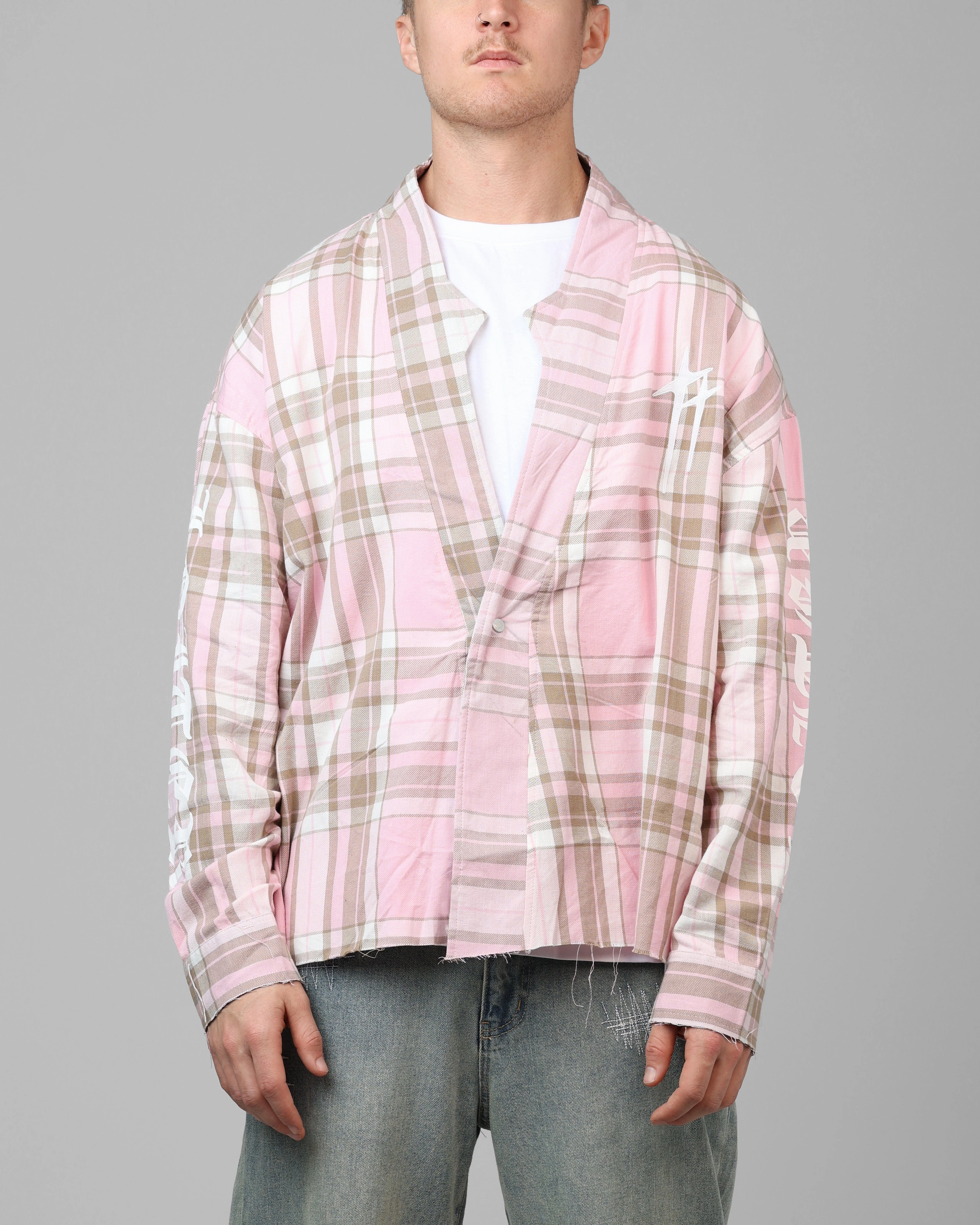 Defy Loiter Kimono Flannel Pink/Brown