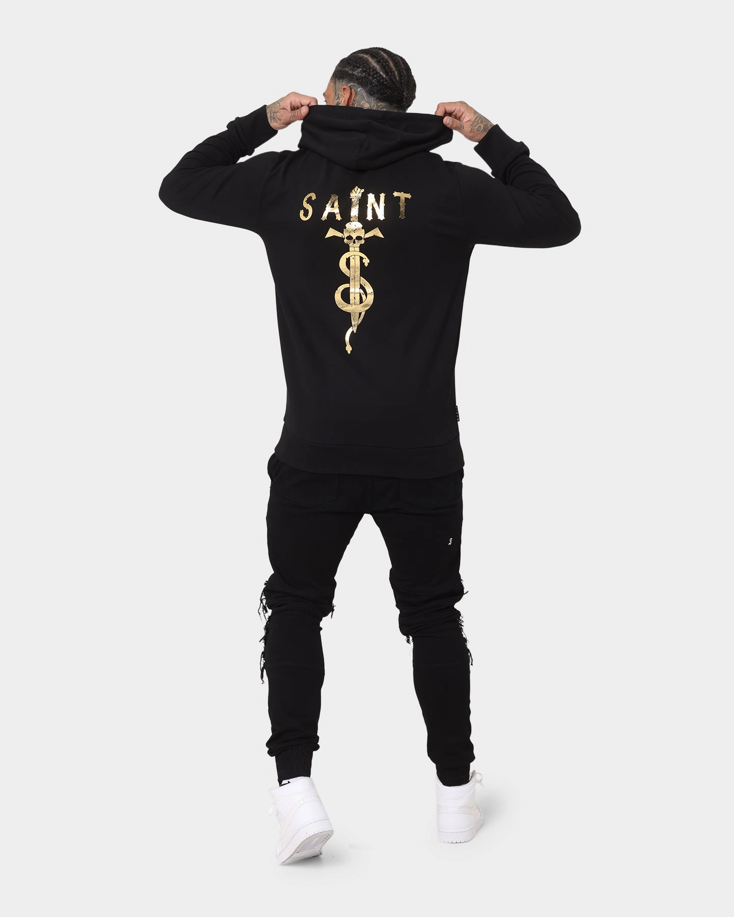 Saint Morta Daggers New Age Hoodie Black Convertible Features Brand