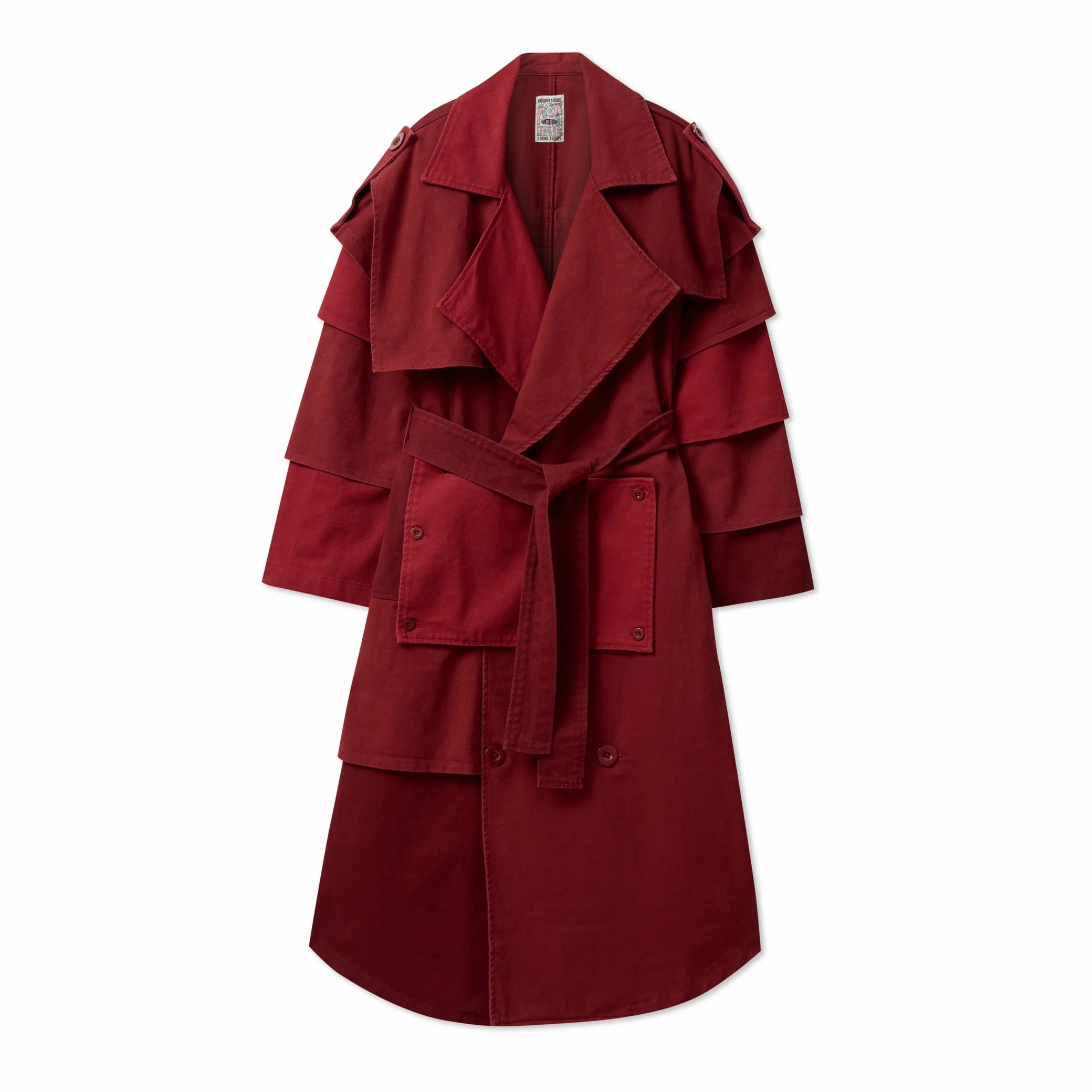 Kidsuper Multi Layered Trenchcoat 'Burgundy' FullLengthZip Durable Color Retention