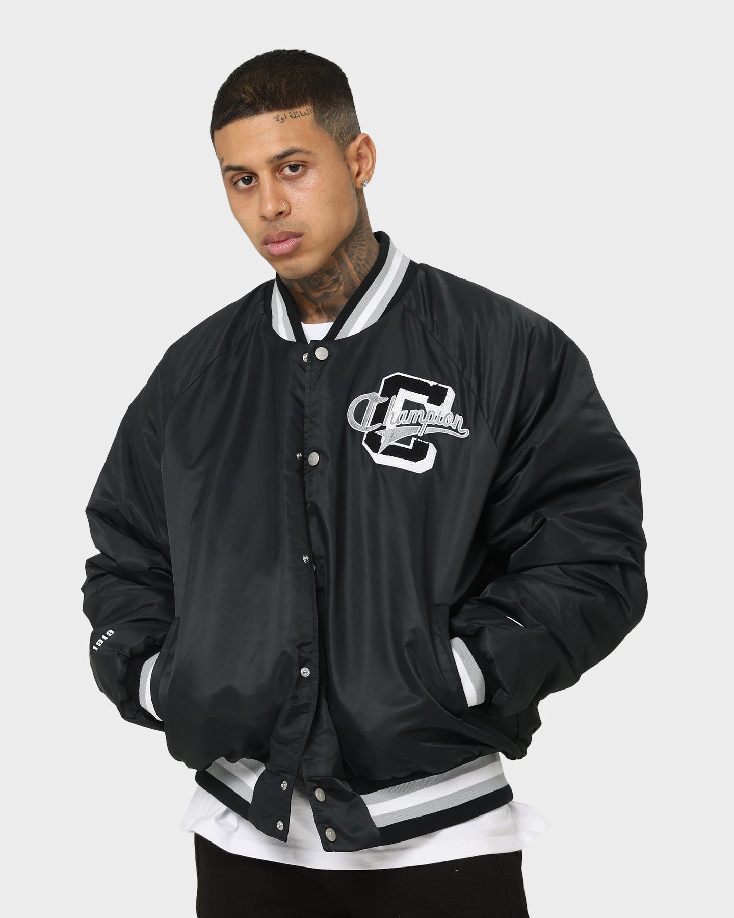 fishermen Cream Champion LFS Letterman Jacket Black