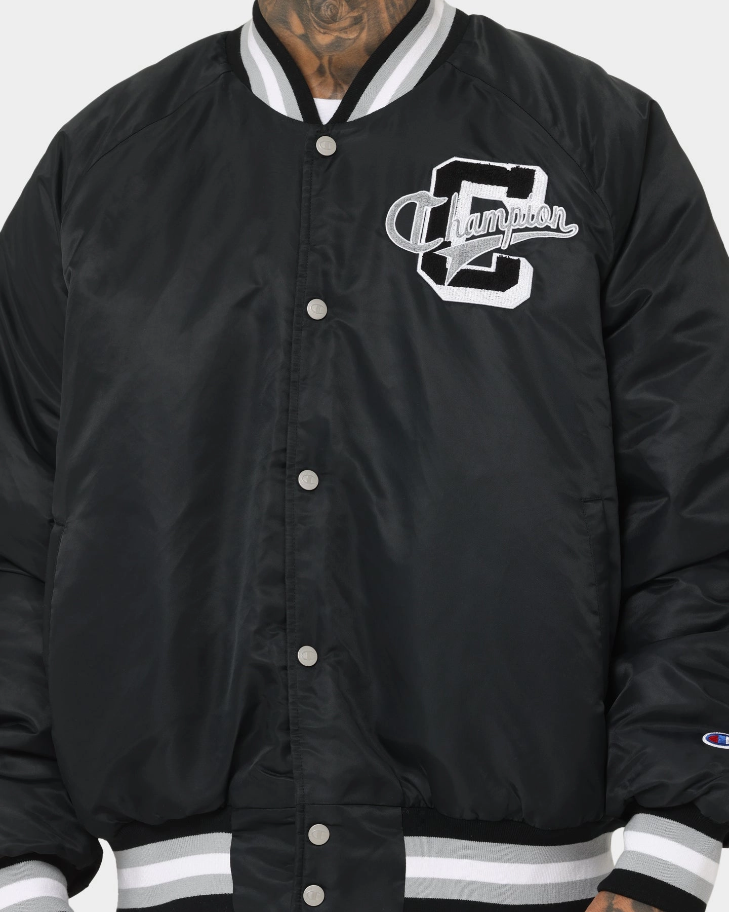 Champion LFS Letterman Jacket Black Raglan sleeves Dry clean only
