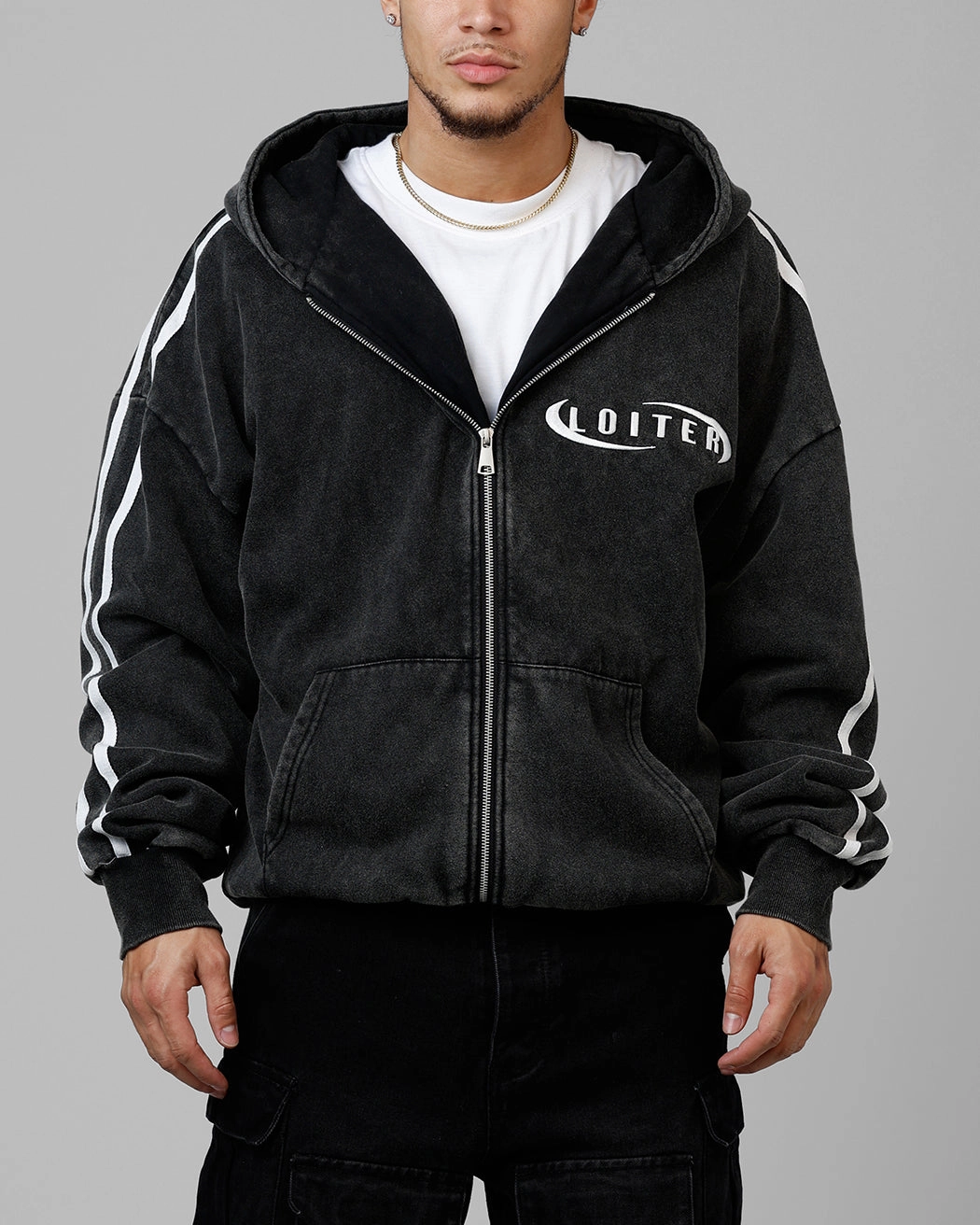 Athletic Fit Loiter Night Vision Hoodie Washed Black