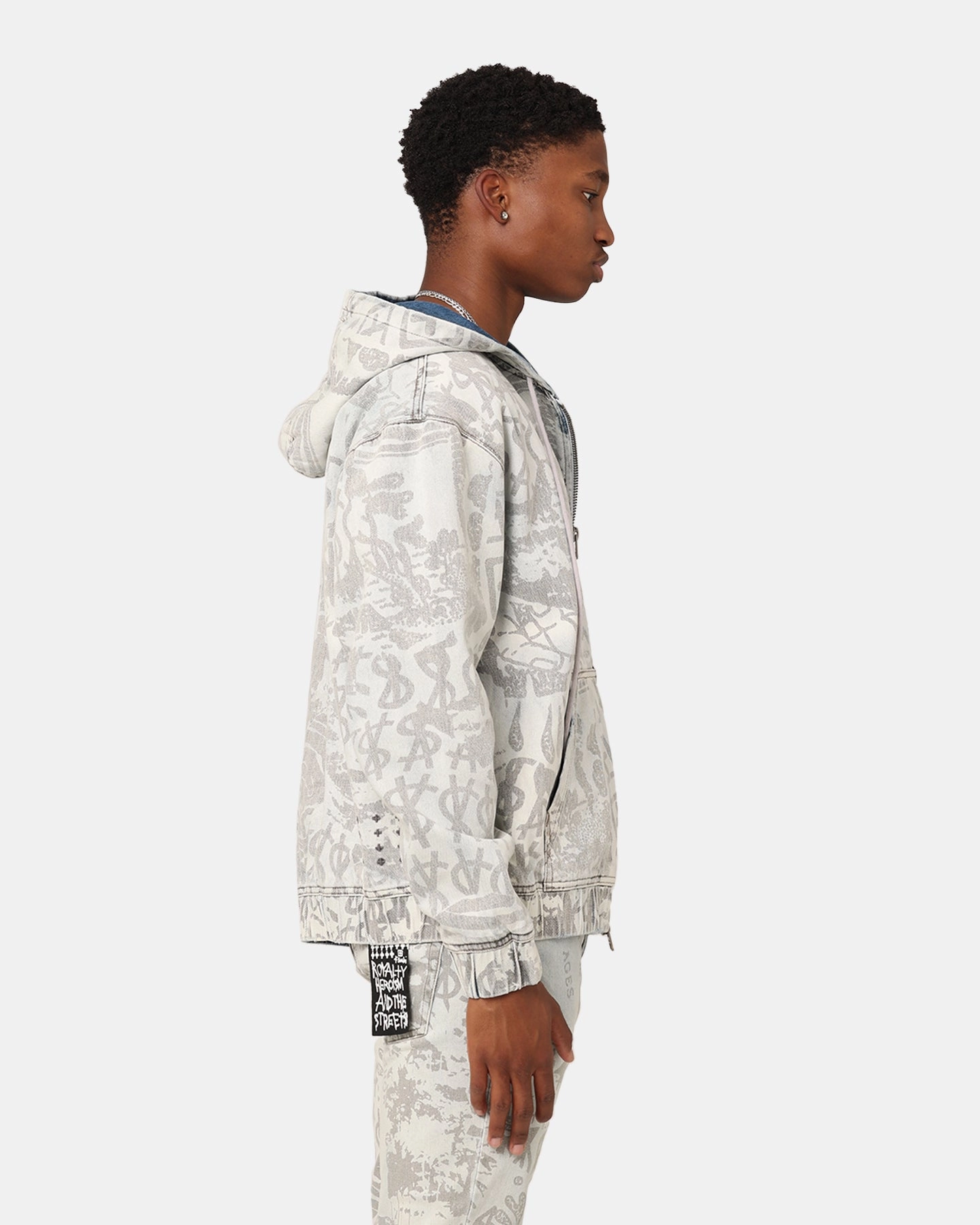 Ksubi Kollage Zip Hoodie Icey Denim Bonded Shoulder Guards