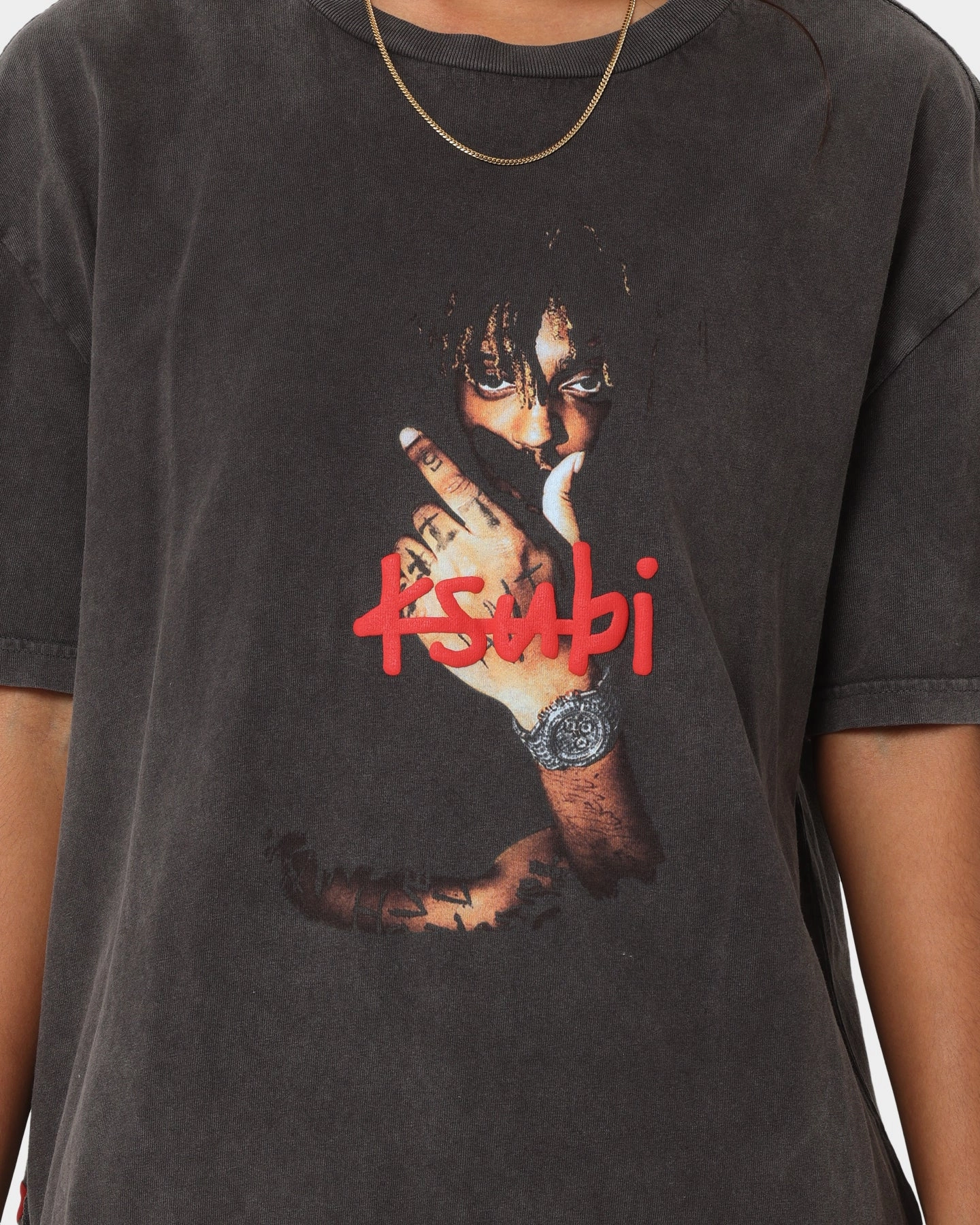 Stylish Look Circular Knit Construction Ksubi X Juice Wrld 999 Biggie Vintage T-Shirt Faded Black
