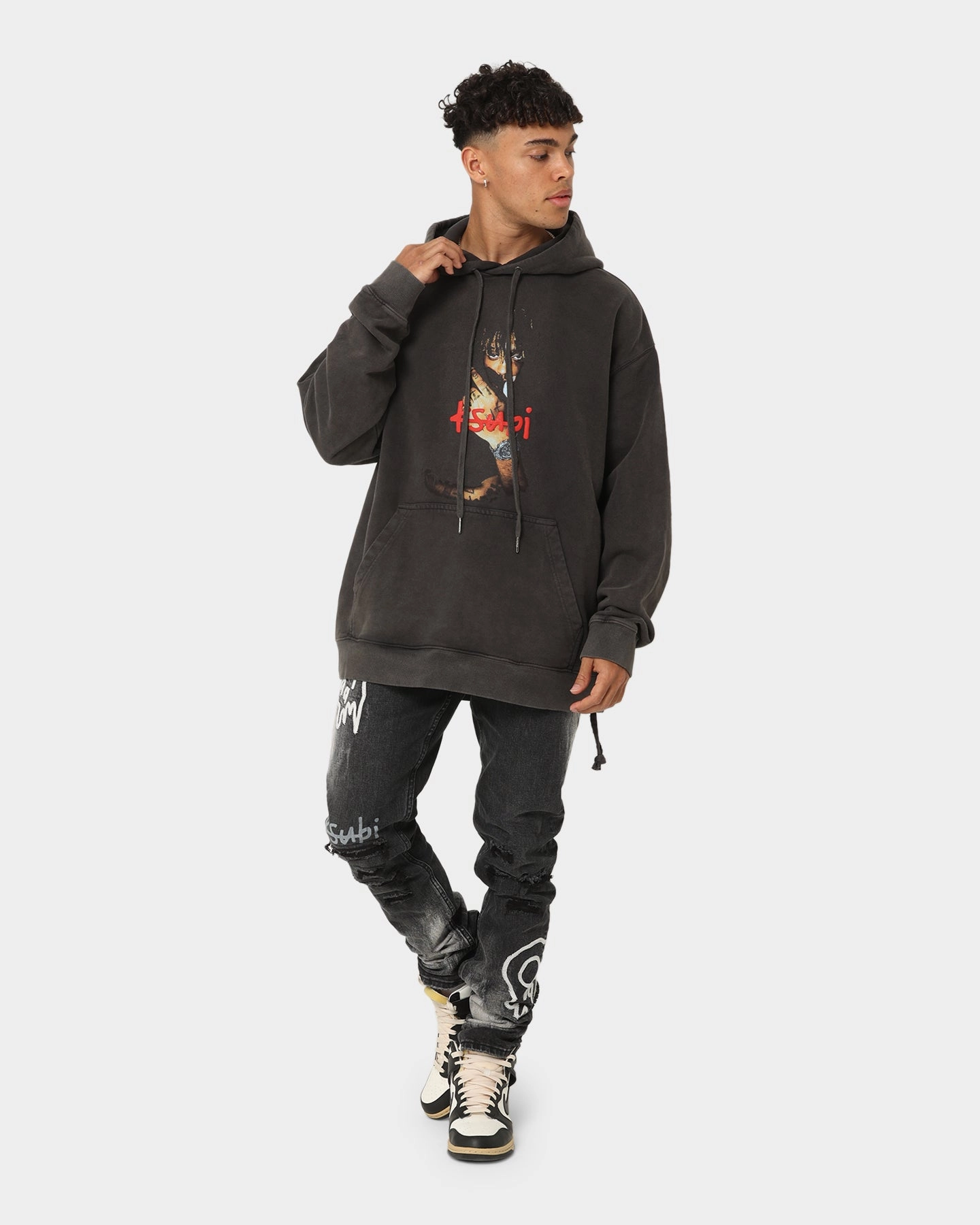 Ksubi X Juice Wrld 999 Wrld Biggie Hoodie Faded Black fireplace Adjustable Cuffs