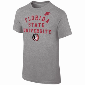 Nike Youth Vault Florida State University/Seminole Logo Short Sleeve T-shirt - Dark Grey Heather Trendy Casual Wear