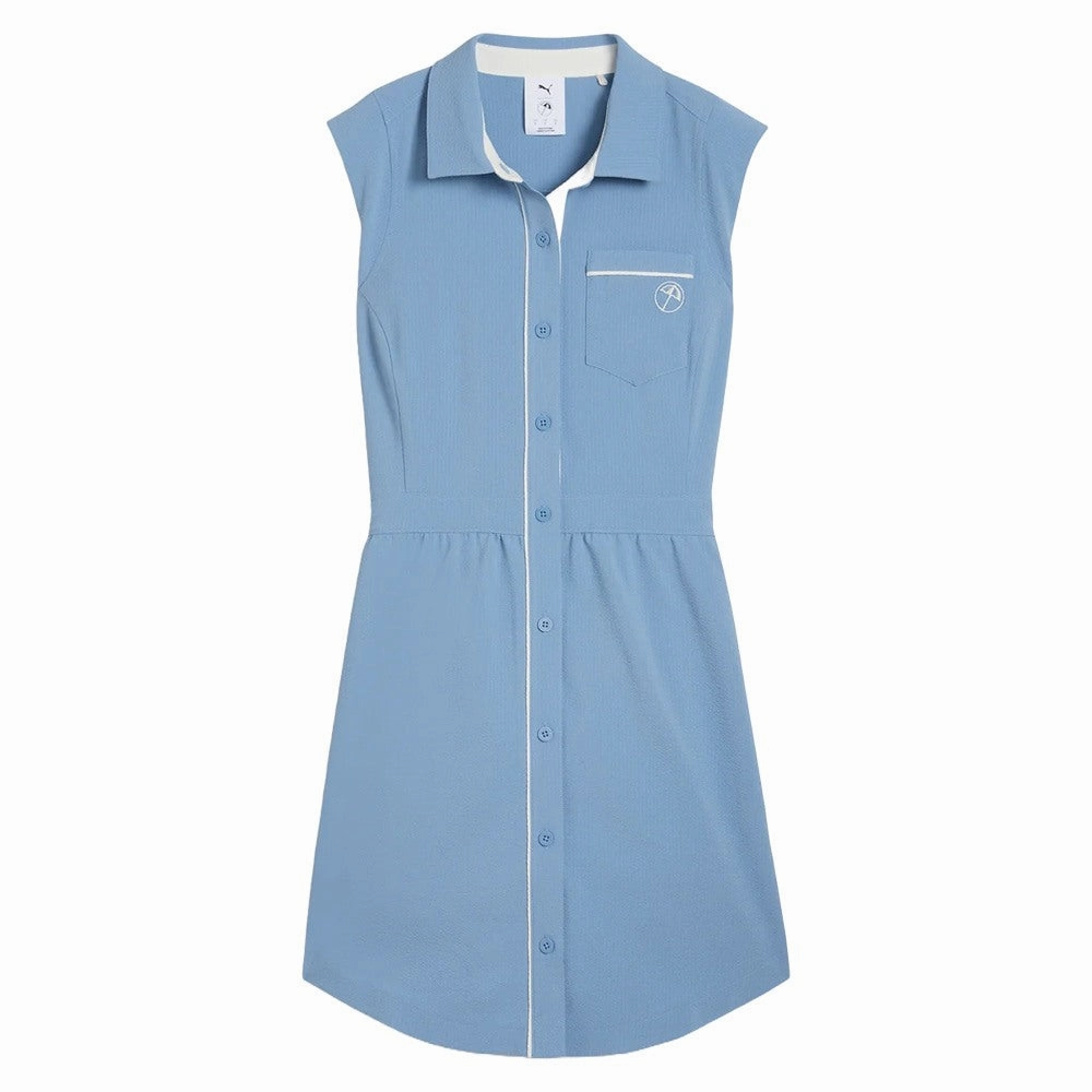 PUMA AP Seersucker Golf Dress Zen Blue - SS25 Women Side Tie Subtle-Print