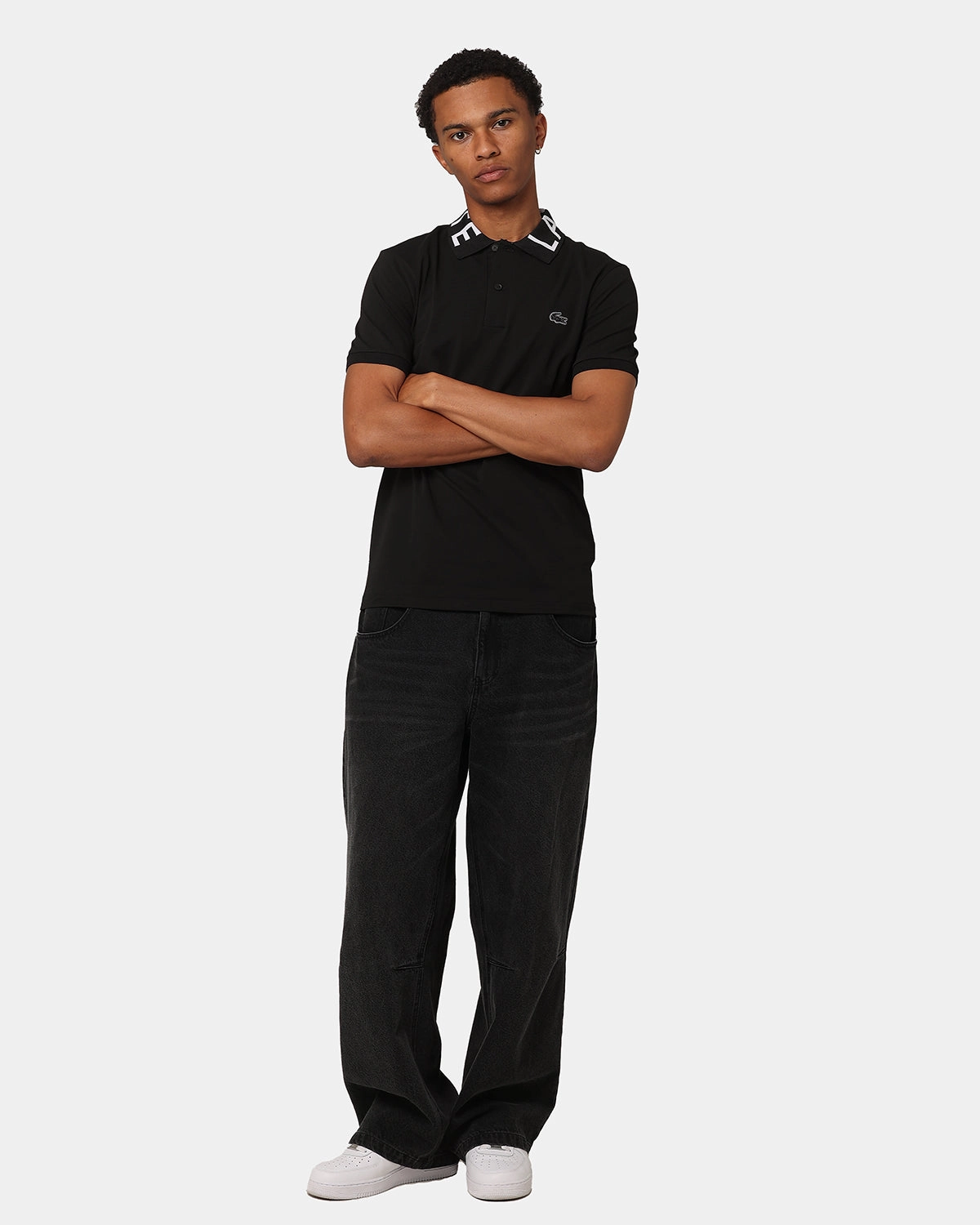 Tapered Armhole Design Lacoste Active Slim Fit Polo T-Shirt Black