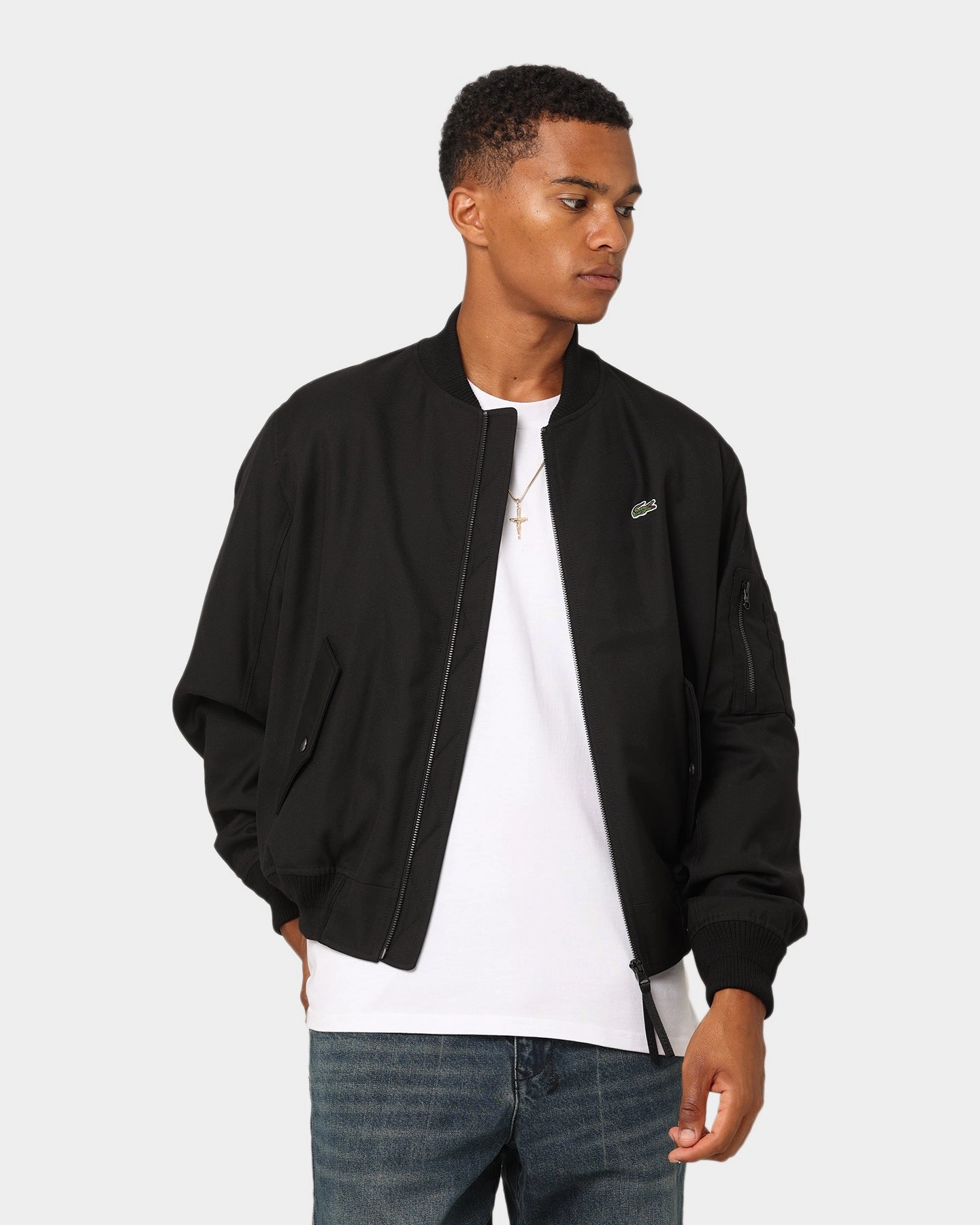 Solid Color Airtight Storage Compartment Lacoste Graphic Icons Bomber Jacket Black