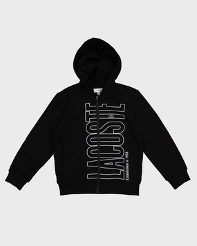 Lacoste Kids' Active Print Zip Front Hoodie Black Seamless Edging