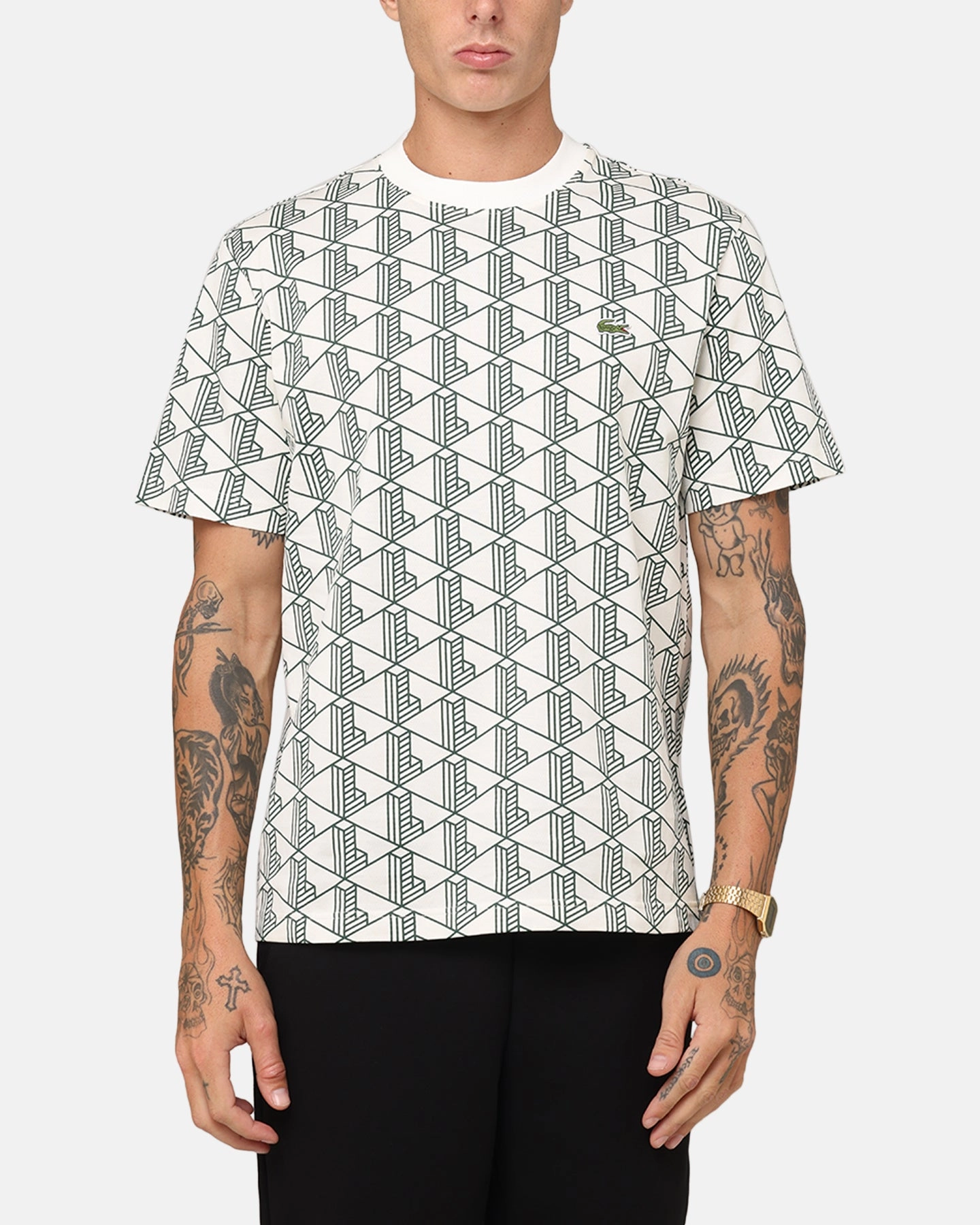 Casual Style Wear SeamFreeShoulders Lacoste Monogram T-Shirt Black/White