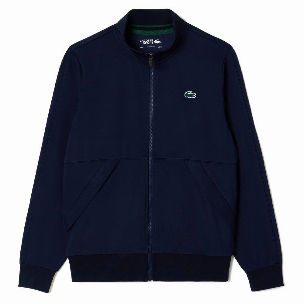 Eco Friendly Coating Thermal Insulated Jacket Lacoste Recycled Fiber Zipped Tennis Golf Sweater Navy Blue - FW23 Men