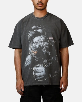 Goat Crew Marvel Sinister Six Rhino Heavyweight T-Shirt Black Wash Classic Style Trend Wide Neck Opening
