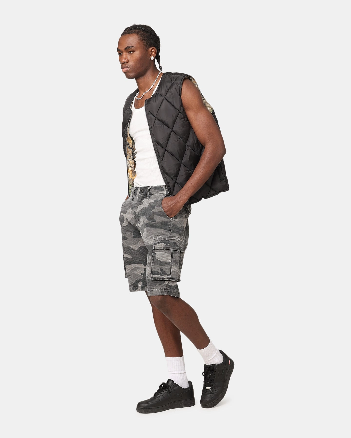 XXIII Torrent Cargo Shorts Washed Black Camo Low Profile Zipper