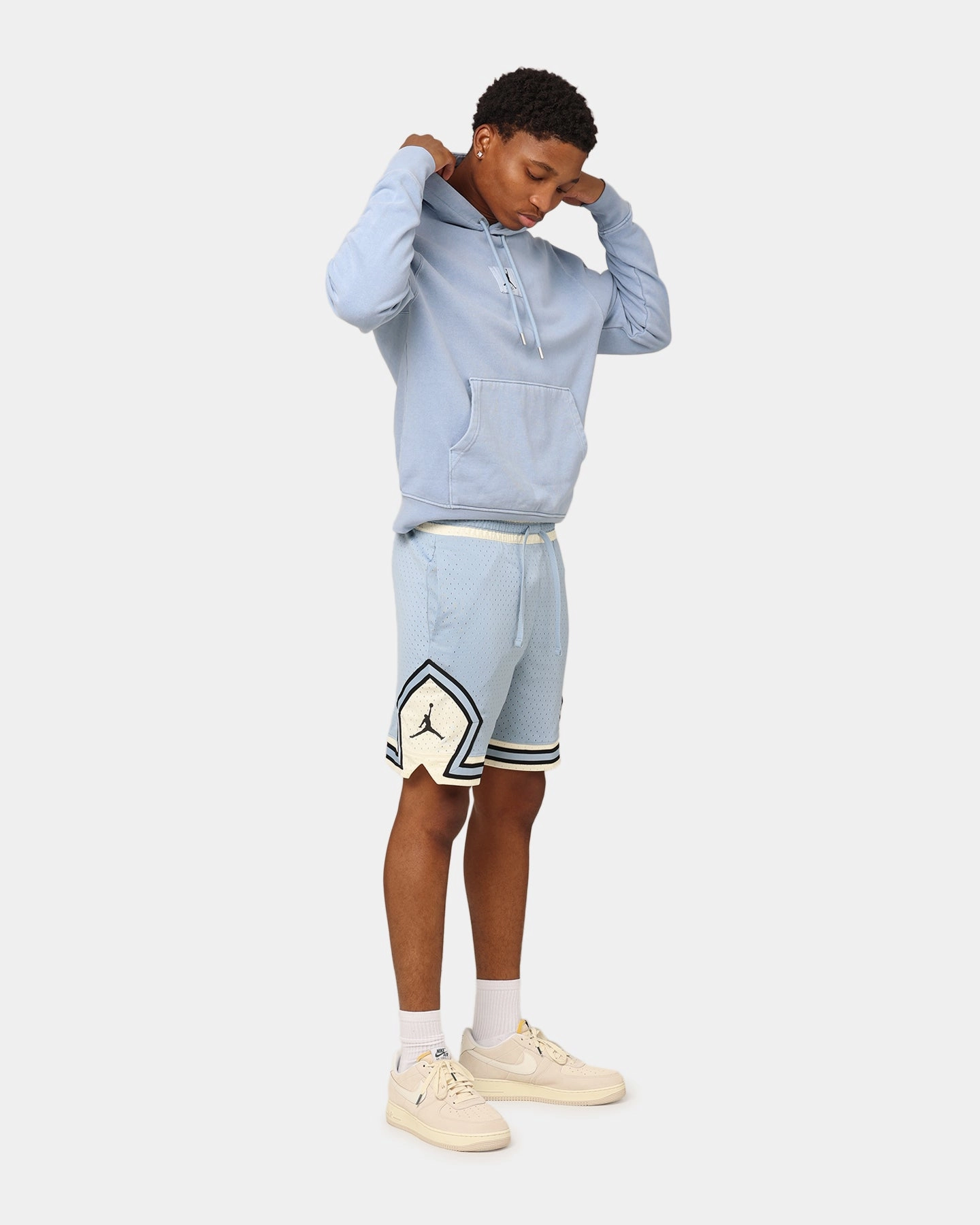 Jordan Essentials Statement Wash Fleece Pullover Hoodie Blue Grey Durable Zippers men