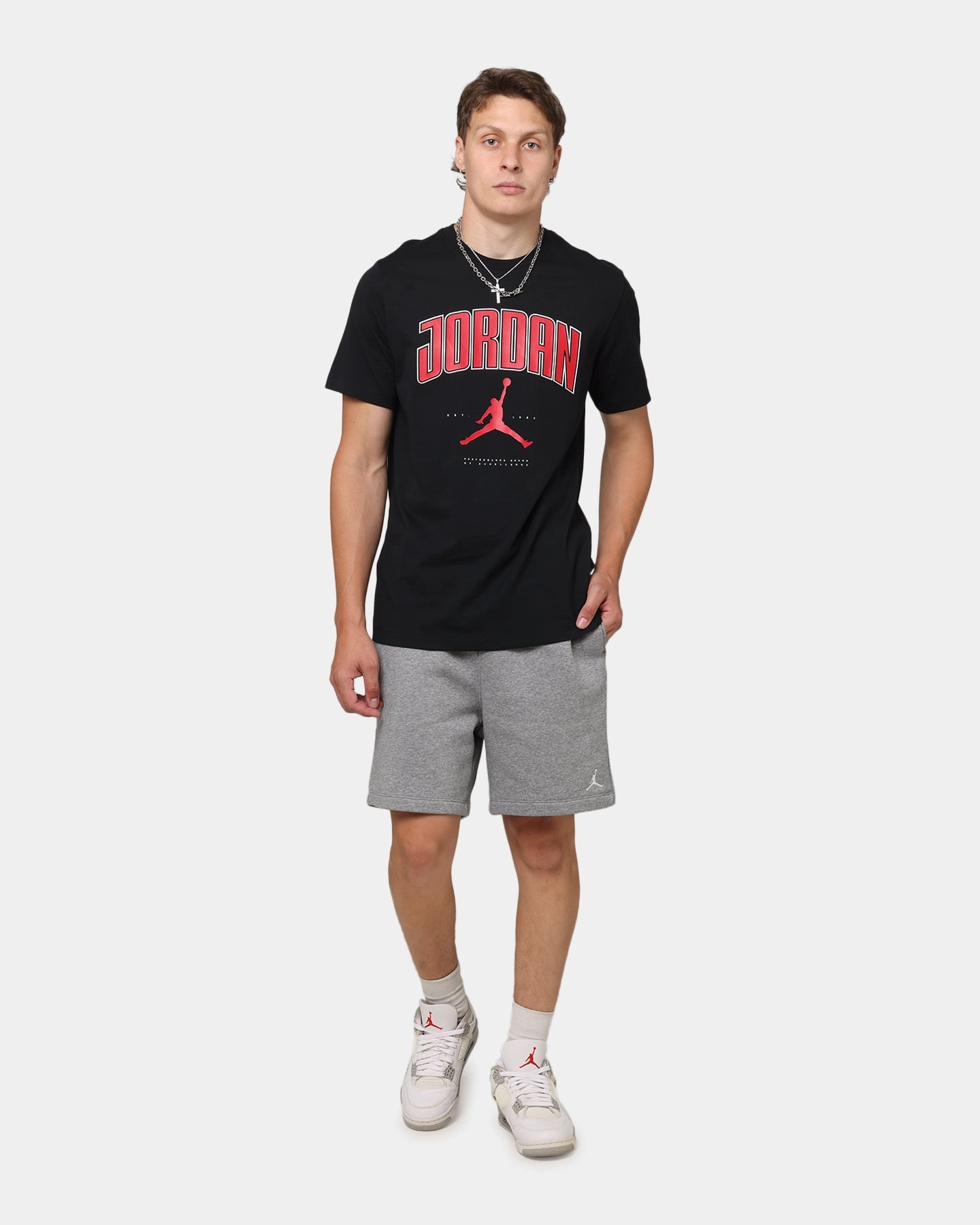 Jordan Brooklyn Fleece Shorts Carbon Heather/White Pre Shrunk Cotton Blend